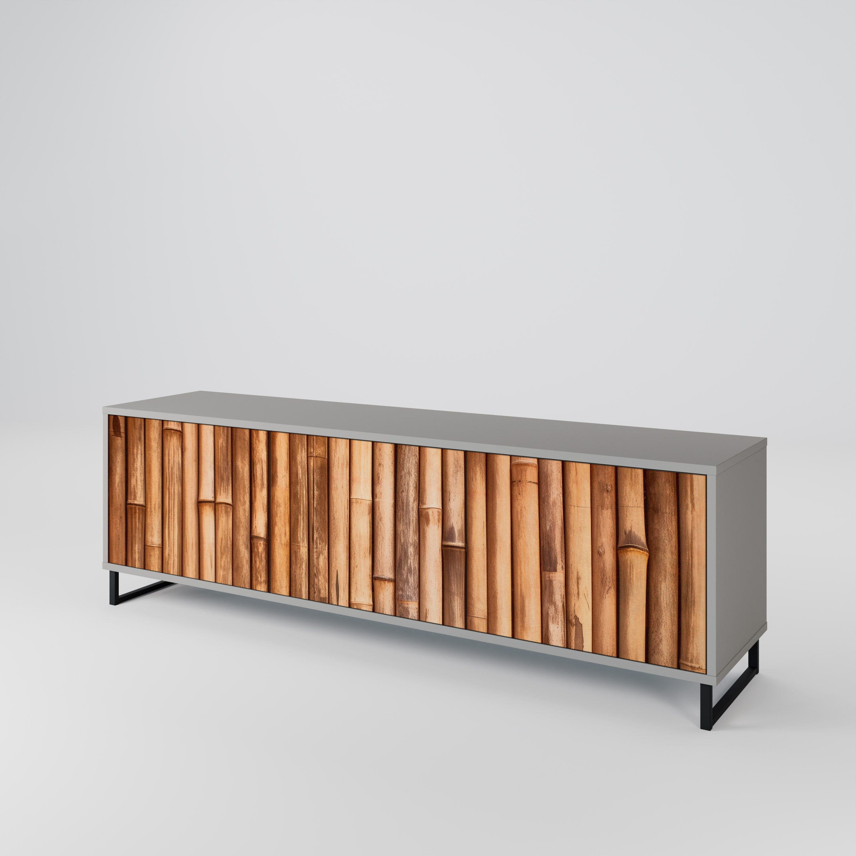 NATURAL WOOD Móvel de TV com 3 Portas em Acabamento Cinzento