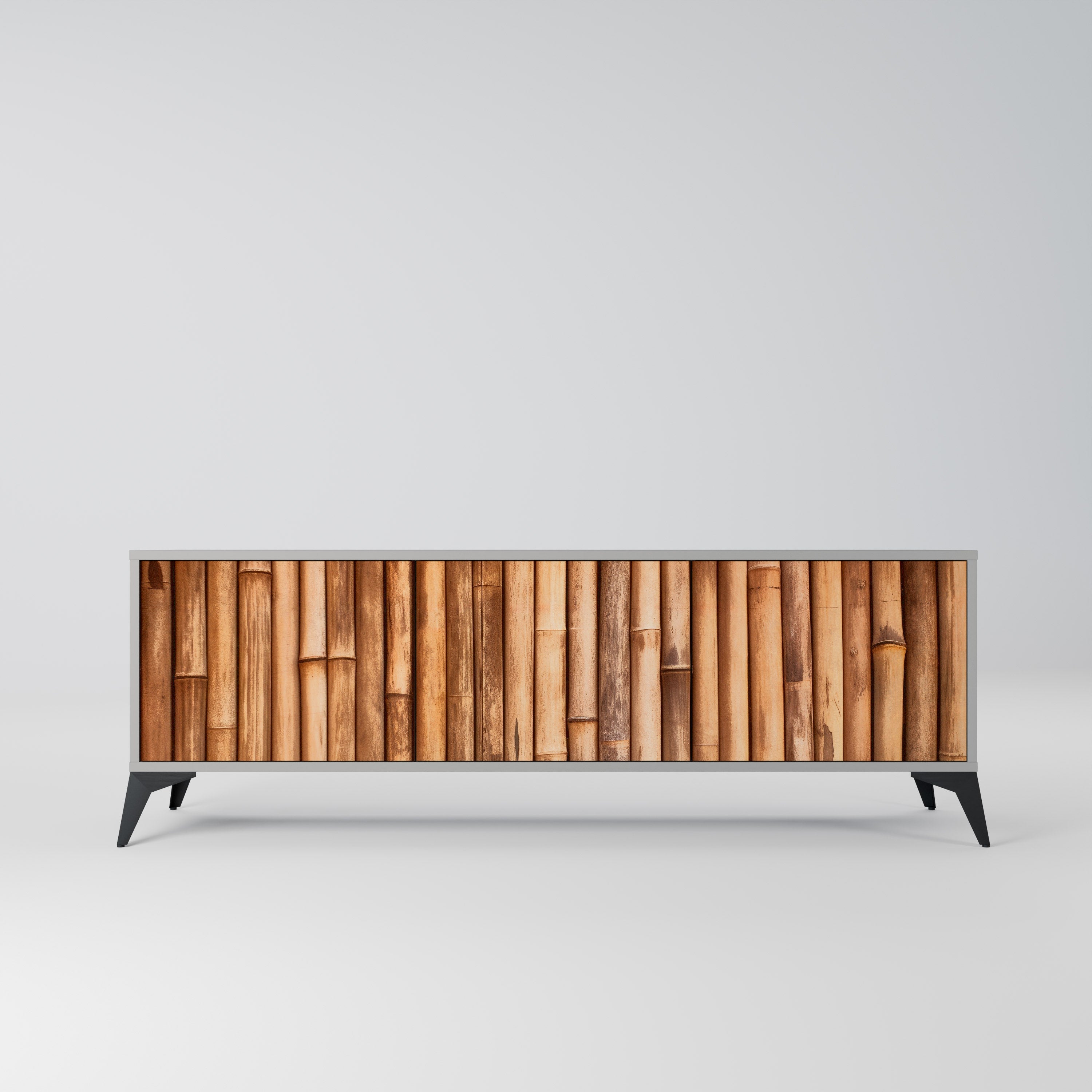 NATURAL WOOD Móvel de TV com 3 Portas em Acabamento Cinzento