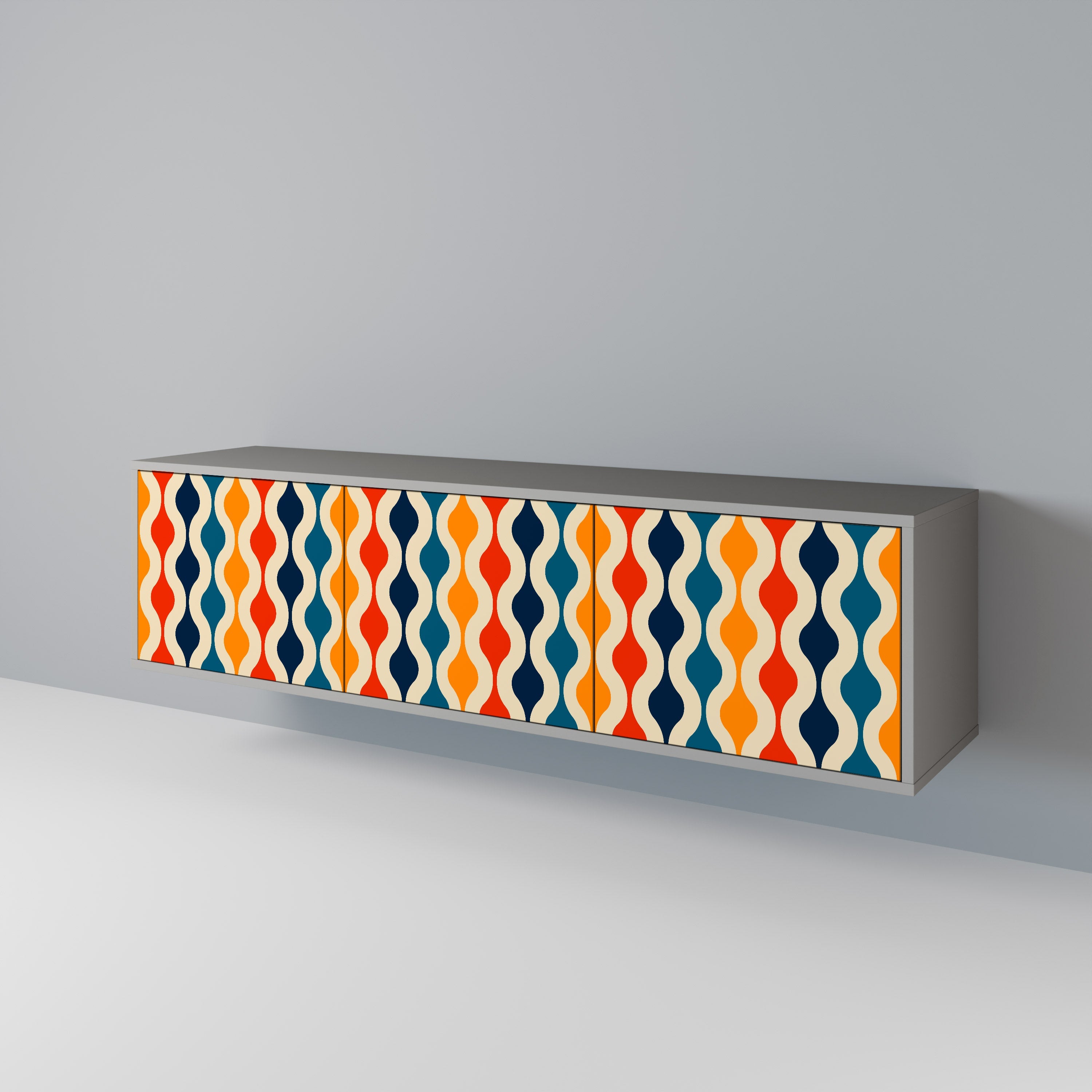 COLORFUL NOSTALGIA 3-Door TV Stand in Grey Finish