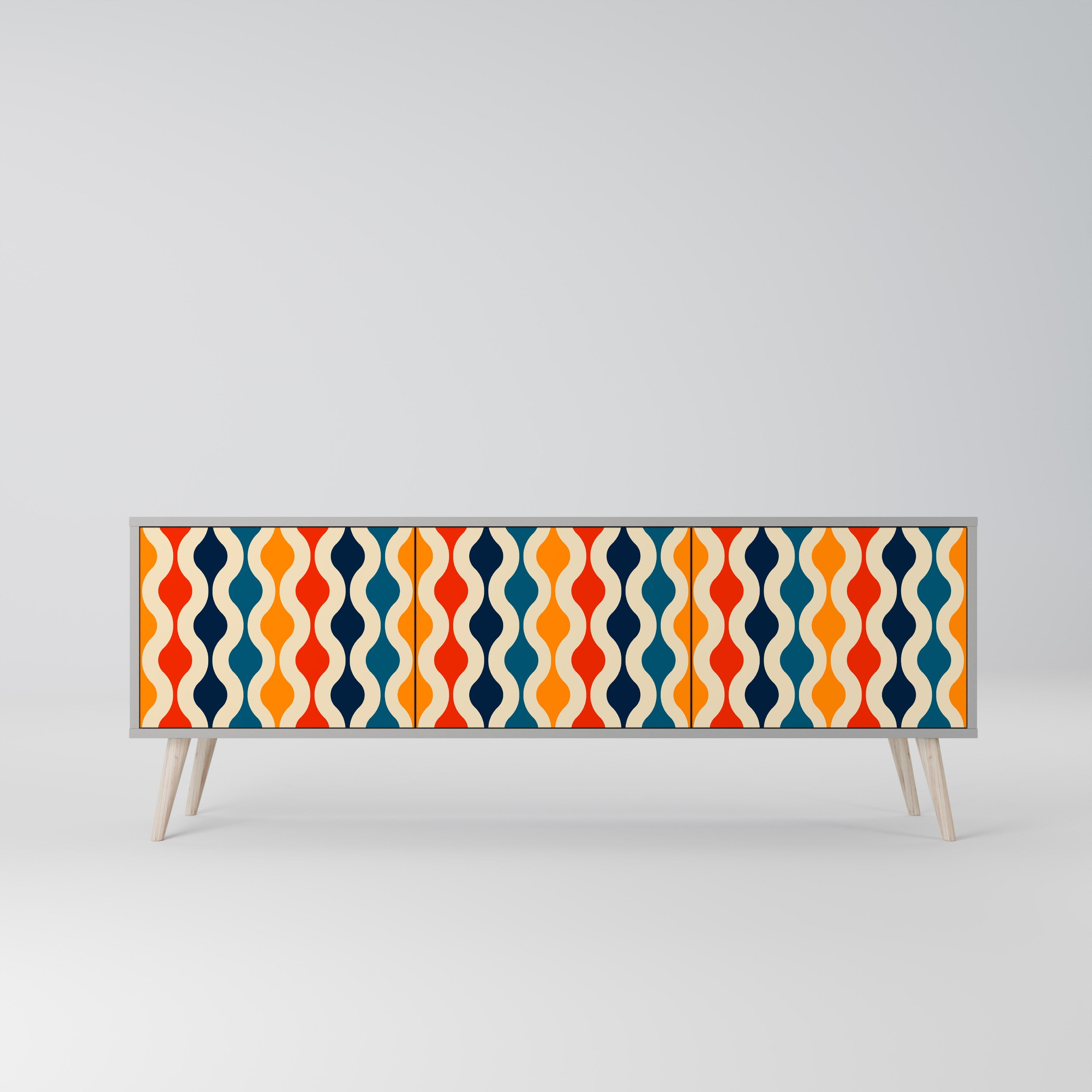 COLORFUL NOSTALGIA 3-Door TV Stand in Grey Finish