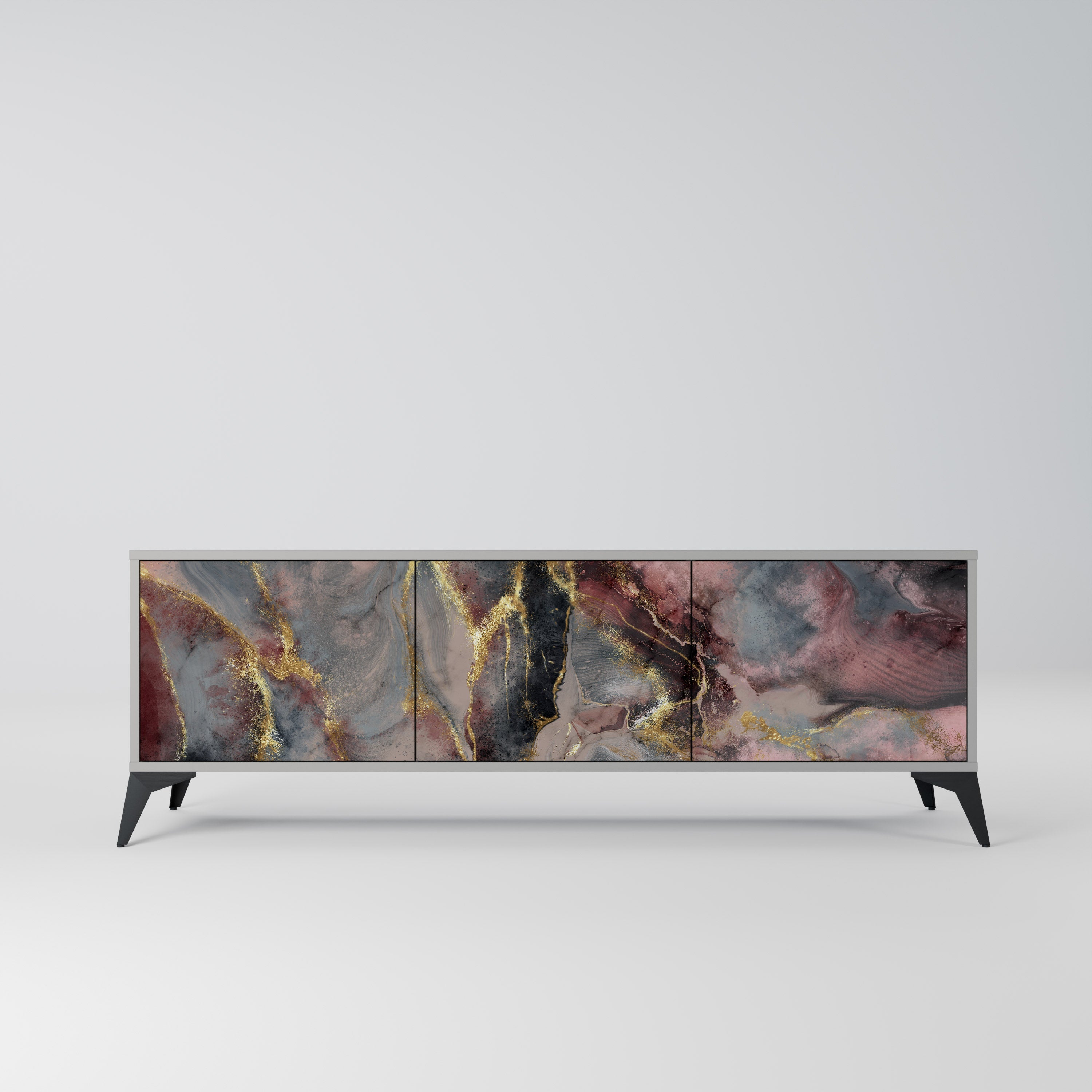 GOLDEN TIDES Móvel de TV com 3 Portas em Acabamento Cinzento