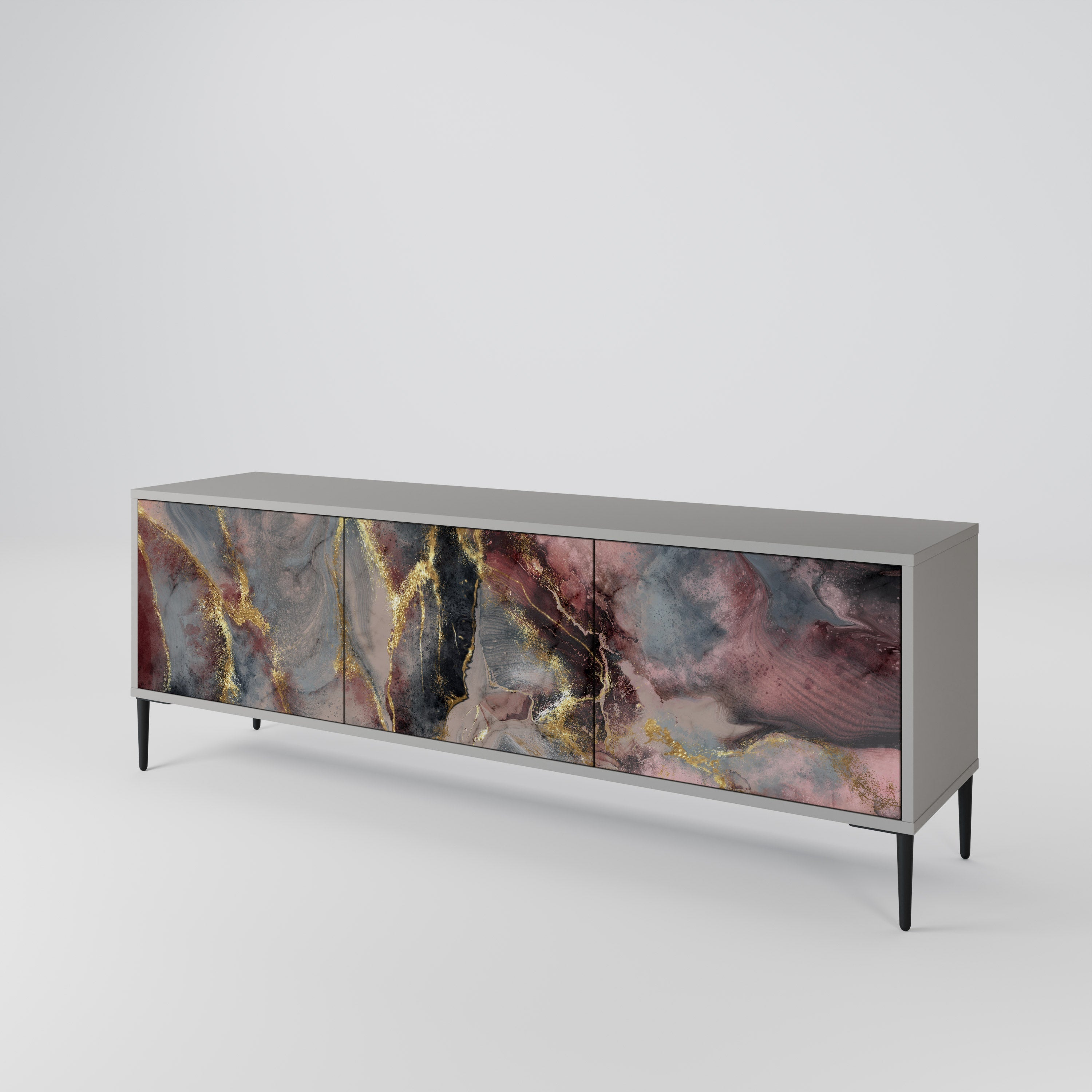 GOLDEN TIDES Móvel de TV com 3 Portas em Acabamento Cinzento