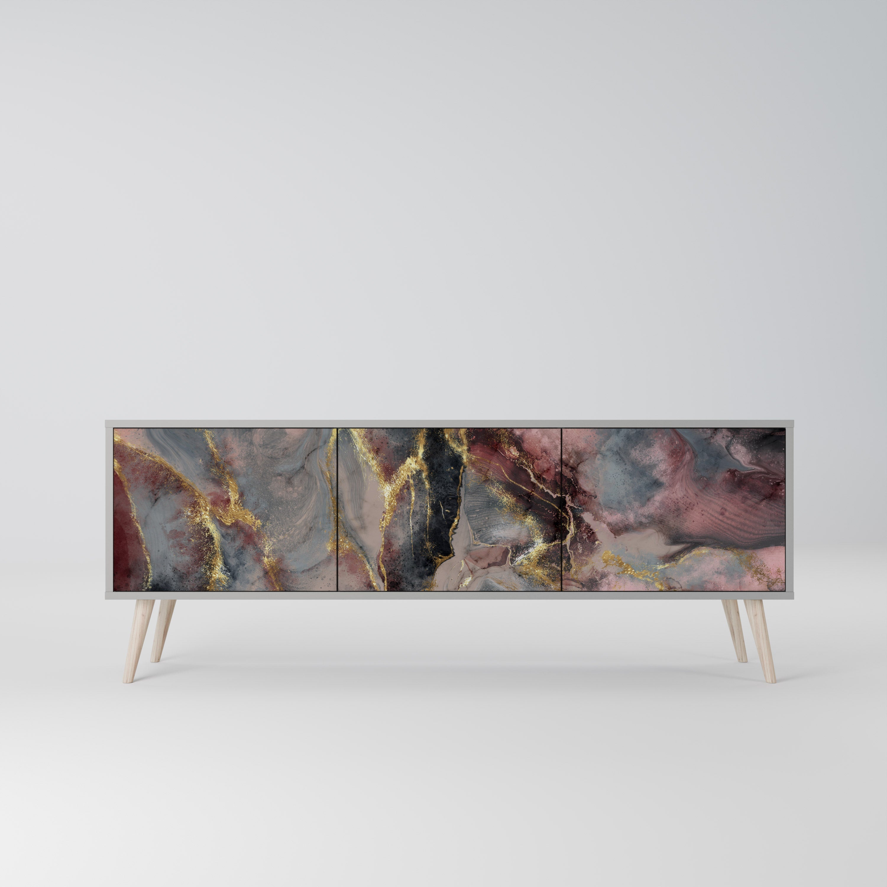 GOLDEN TIDES Móvel de TV com 3 Portas em Acabamento Cinzento