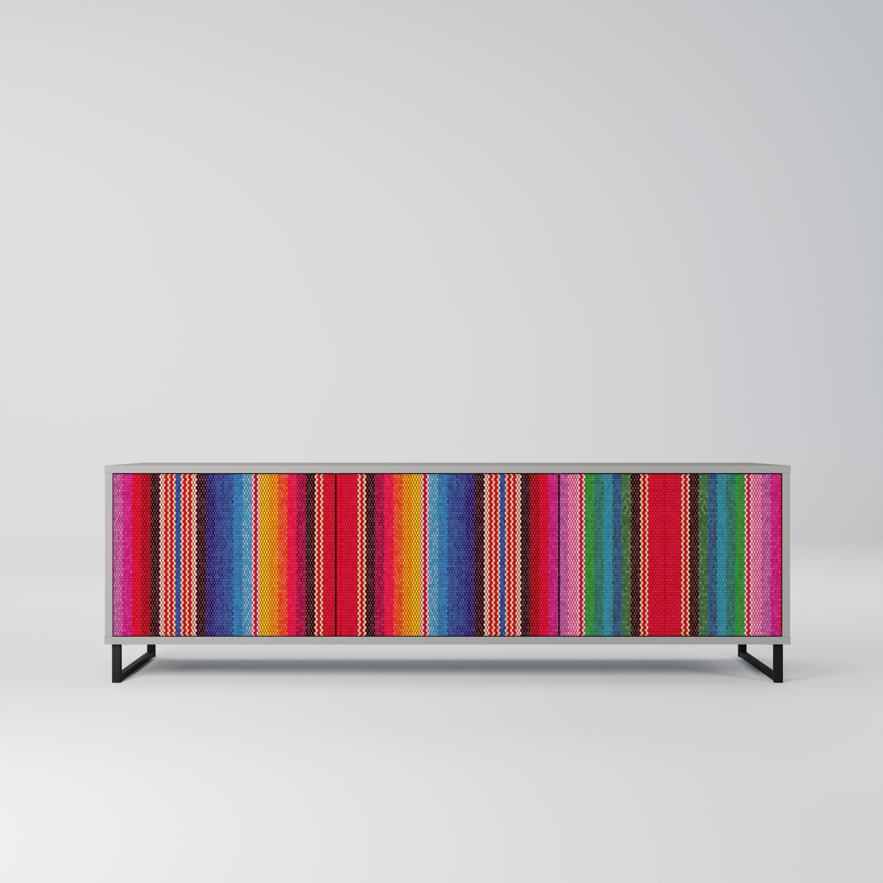 ETHNIC MEXICAN Móvel de TV com 3 Portas em Acabamento Cinzento