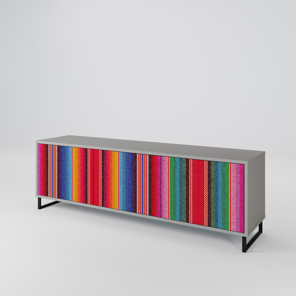 ETHNIC MEXICAN Móvel de TV com 3 Portas em Acabamento Cinzento