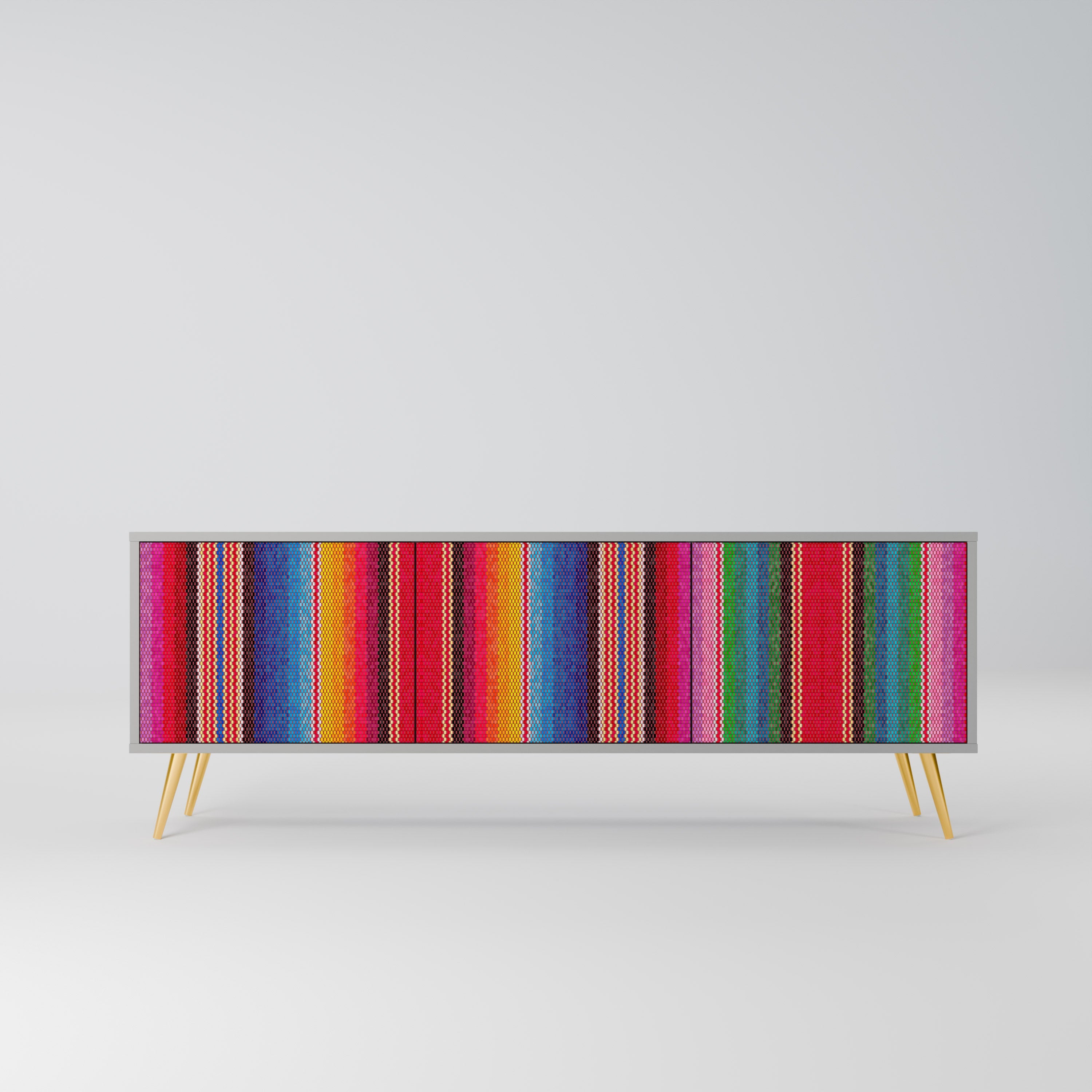 ETHNIC MEXICAN Móvel de TV com 3 Portas em Acabamento Cinzento