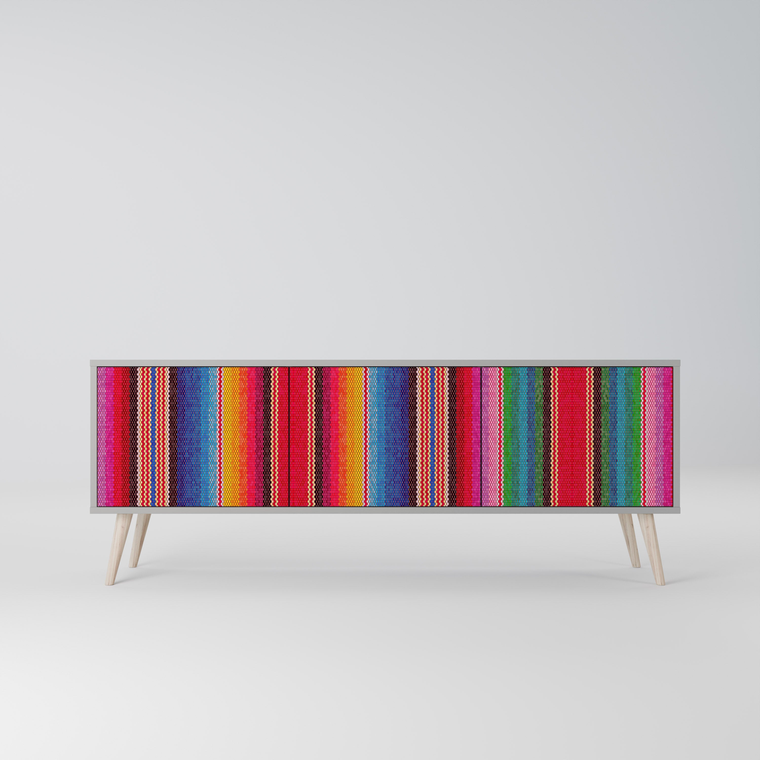 ETHNIC MEXICAN Móvel de TV com 3 Portas em Acabamento Cinzento