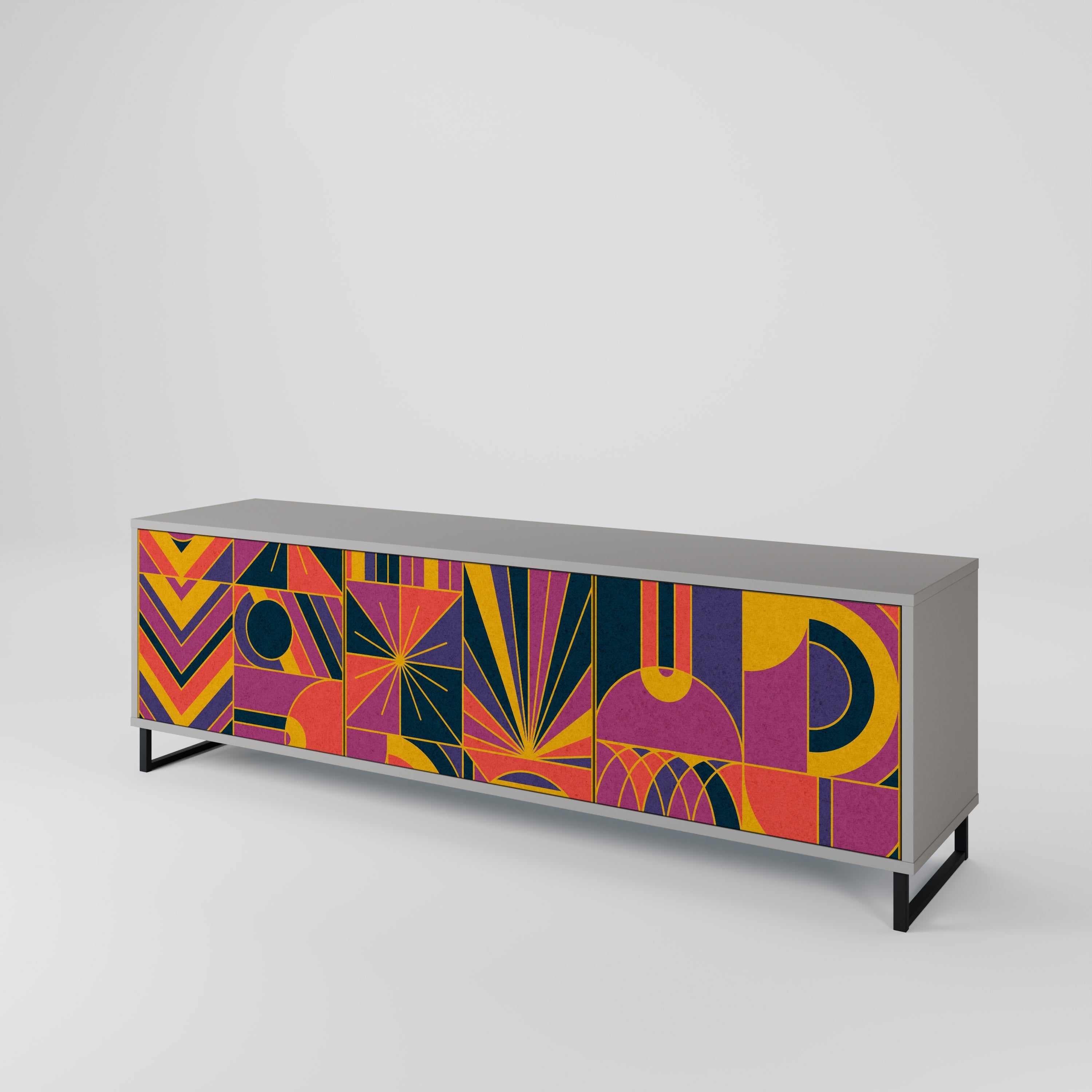 ELECTRIC PATTERNS Móvel de TV com 3 Portas em Acabamento Cinzento