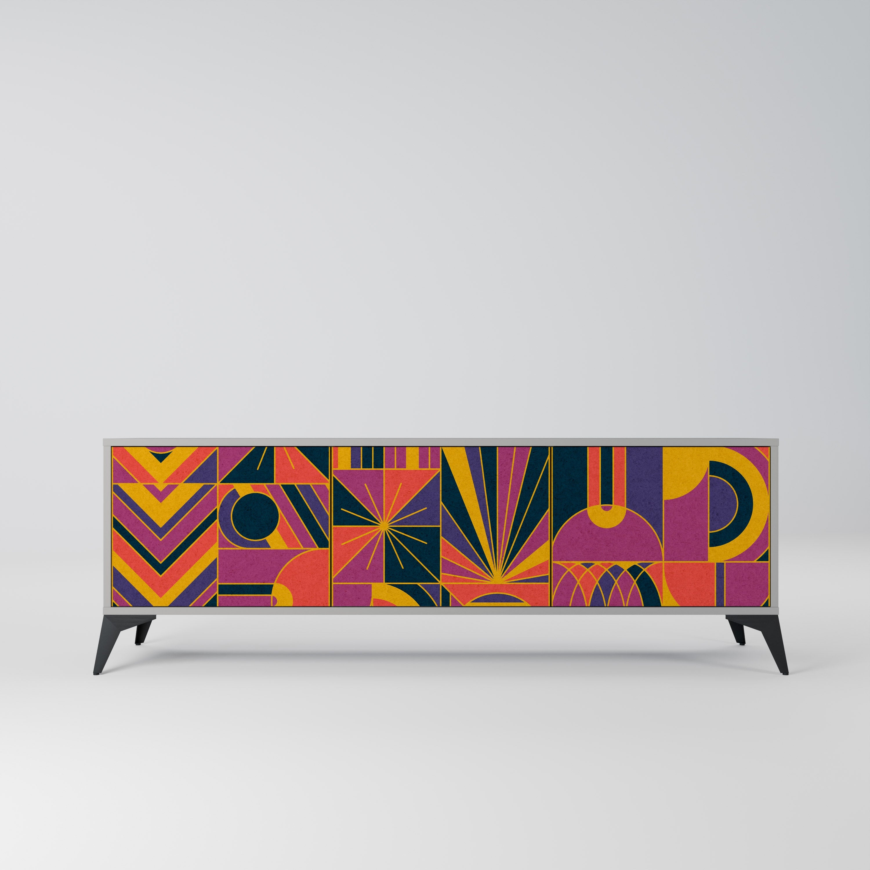 ELECTRIC PATTERNS Móvel de TV com 3 Portas em Acabamento Cinzento