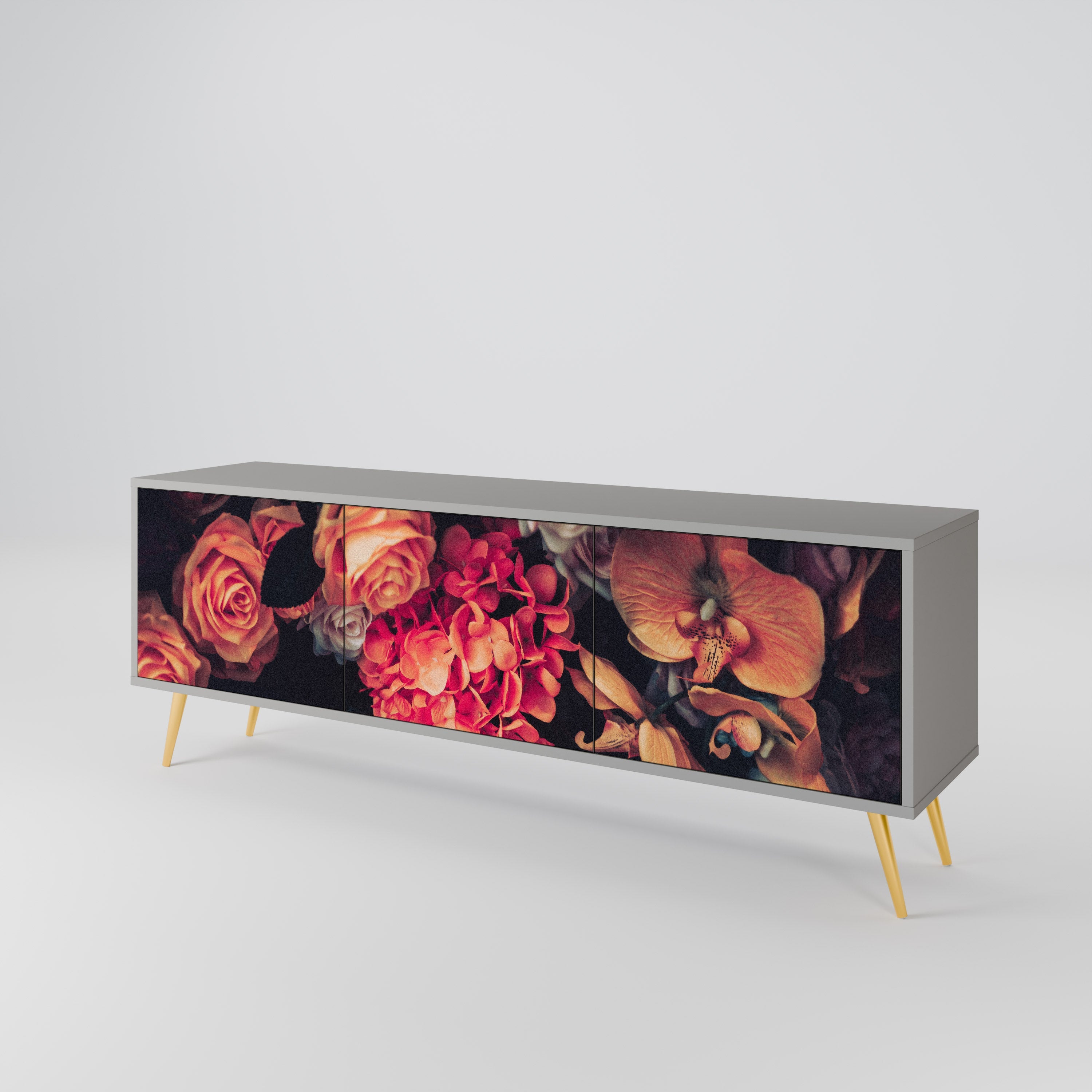 NEVERENDING BLOOM Móvel de TV com 3 Portas em Acabamento Cinzento