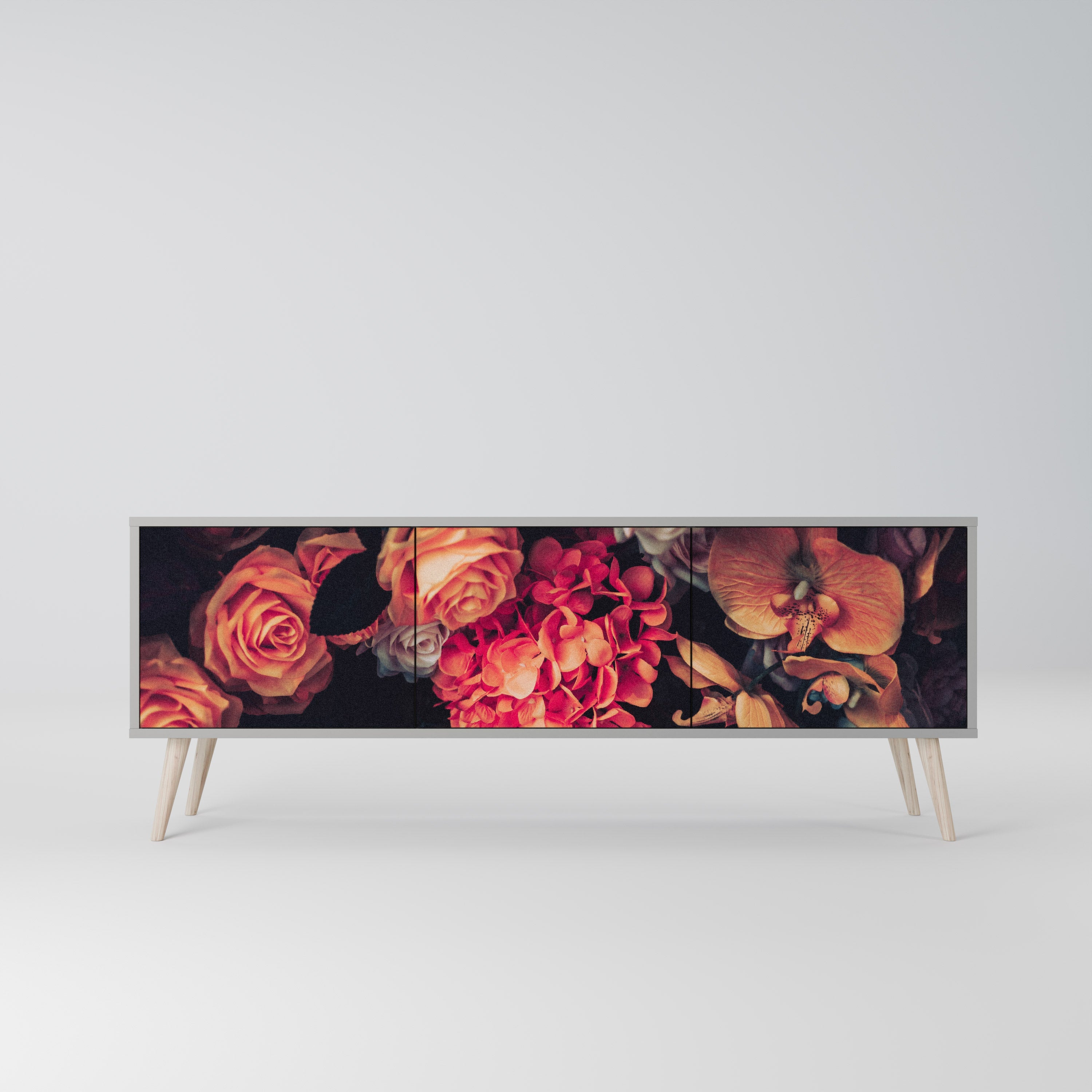 NEVERENDING BLOOM Móvel de TV com 3 Portas em Acabamento Cinzento