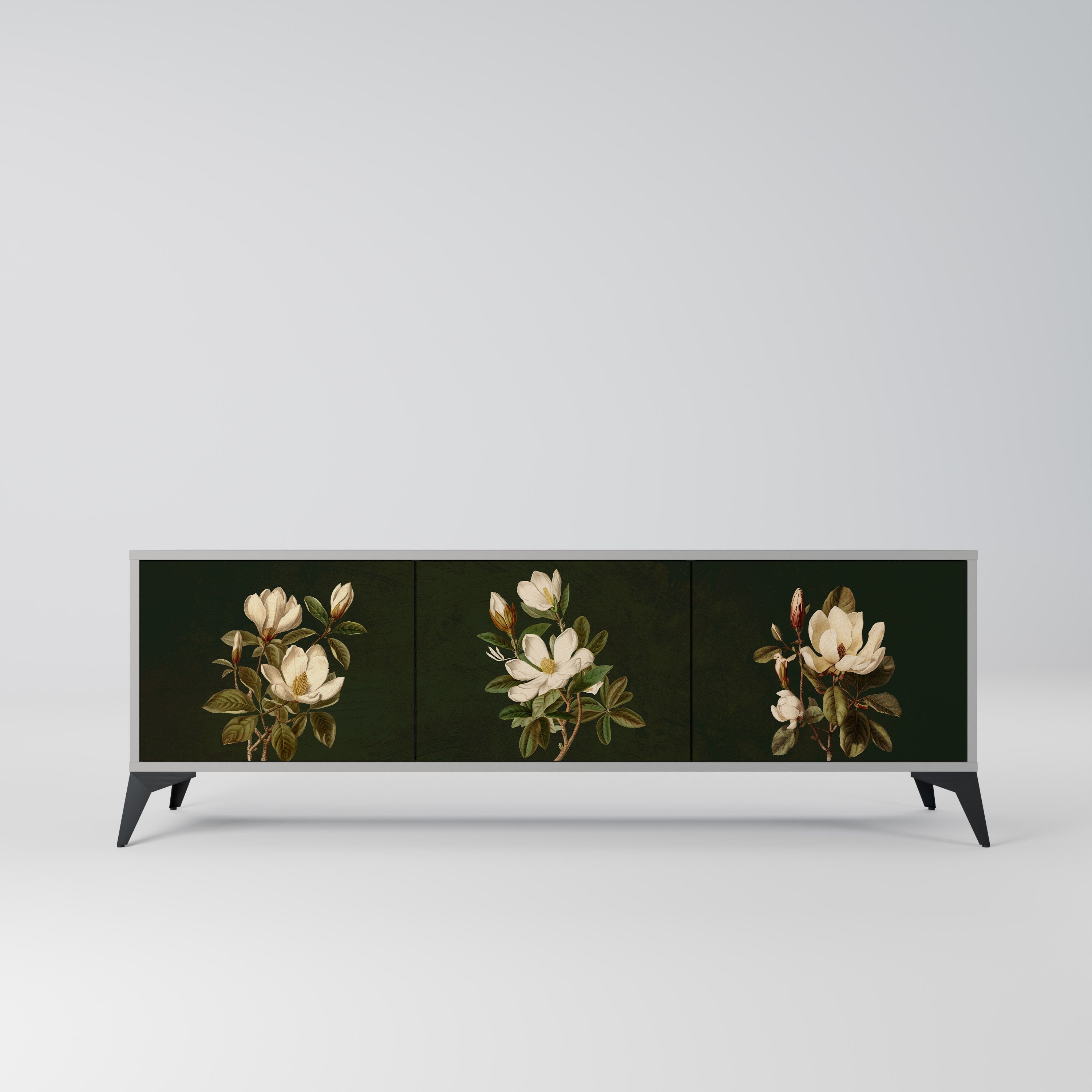 FLORAL NOIR Móvel de TV com 3 Portas em Acabamento Cinzento