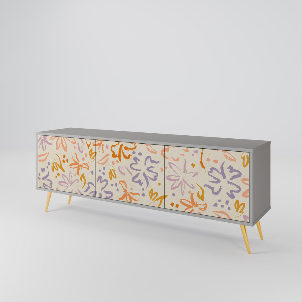 SPRING WHIMSY 3-Door TV Stand in Grey Finish