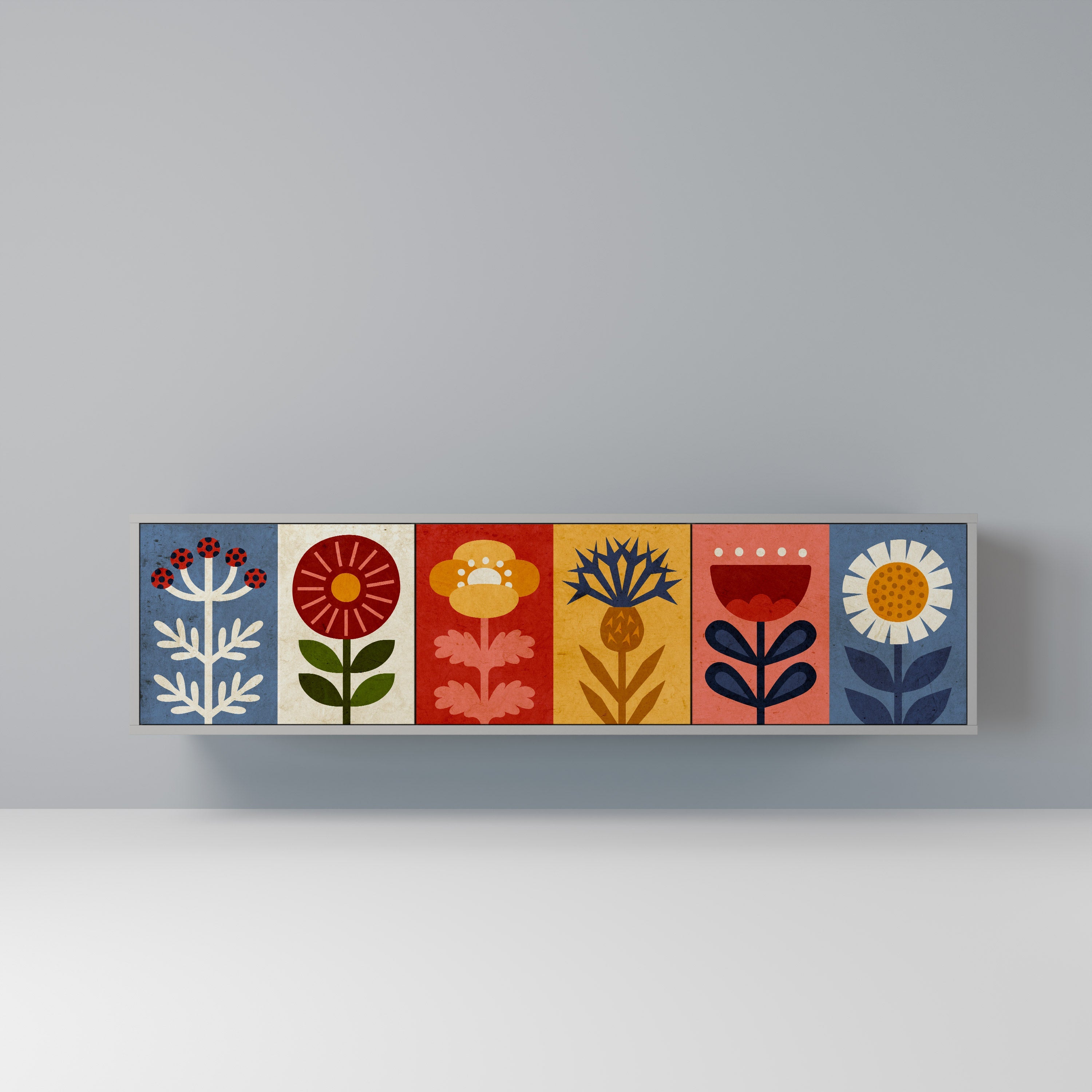 SCANDIC FLOWERET Móvel de TV com 3 Portas em Acabamento Cinzento