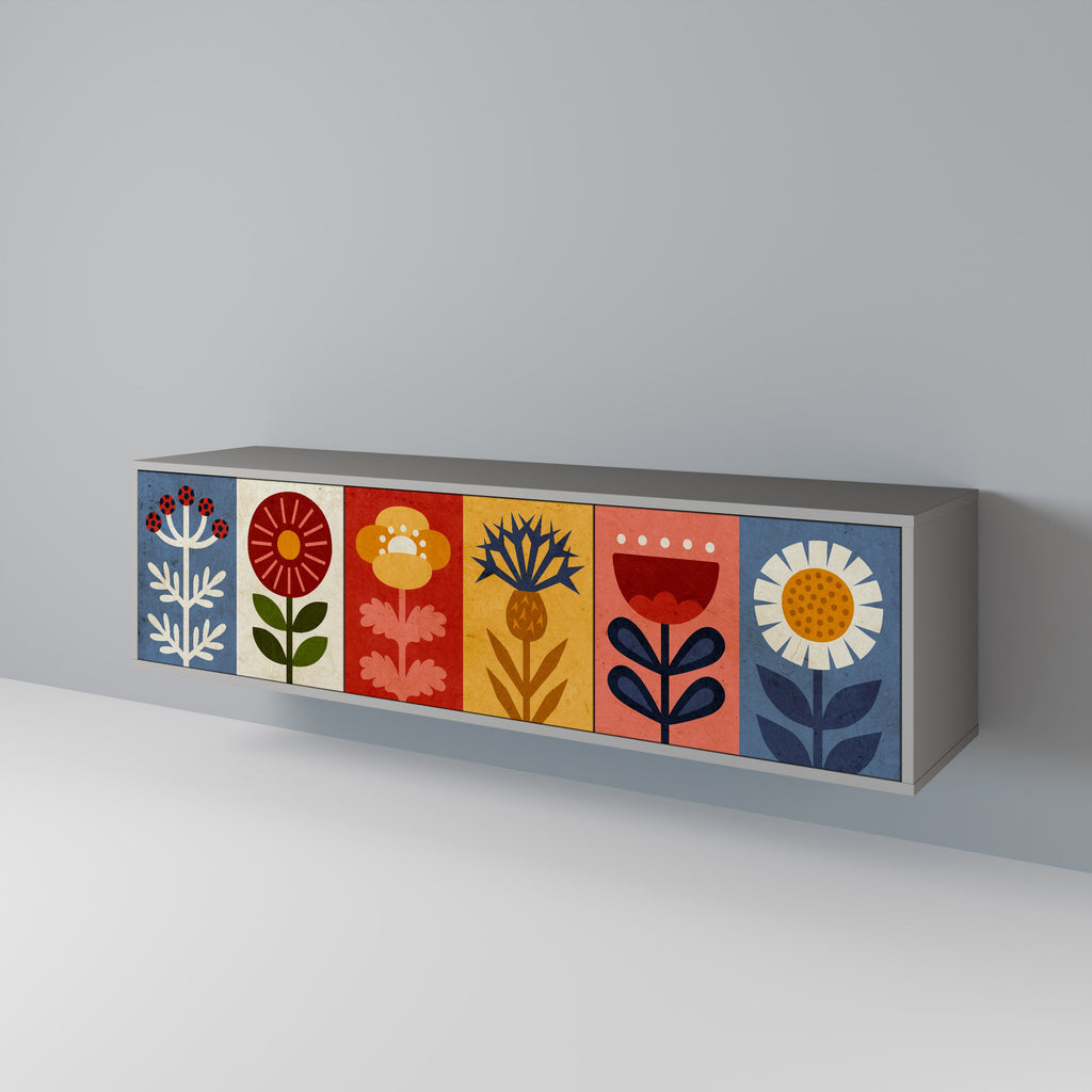 SCANDIC FLOWERET Móvel de TV com 3 Portas em Acabamento Cinzento