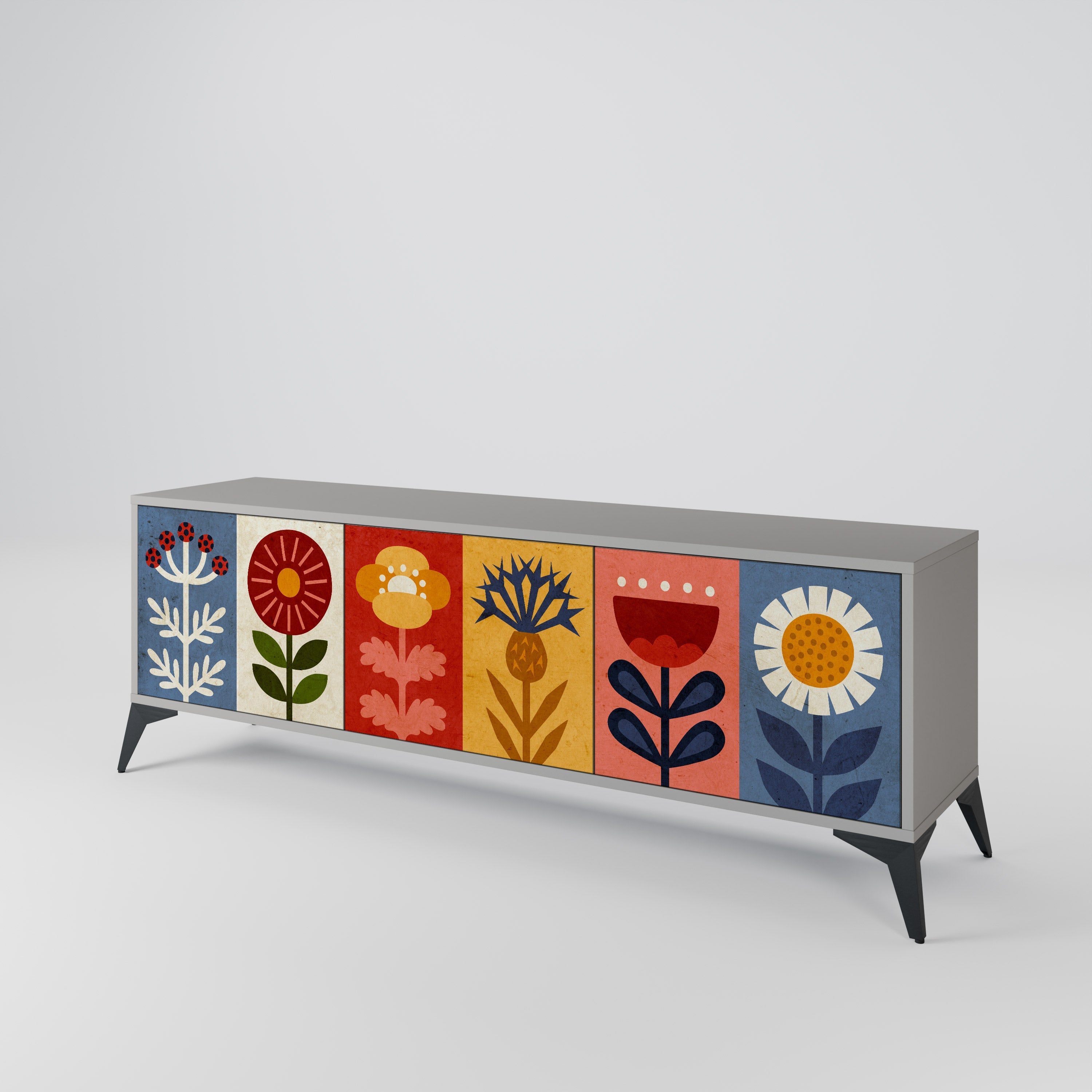 SCANDIC FLOWERET Móvel de TV com 3 Portas em Acabamento Cinzento