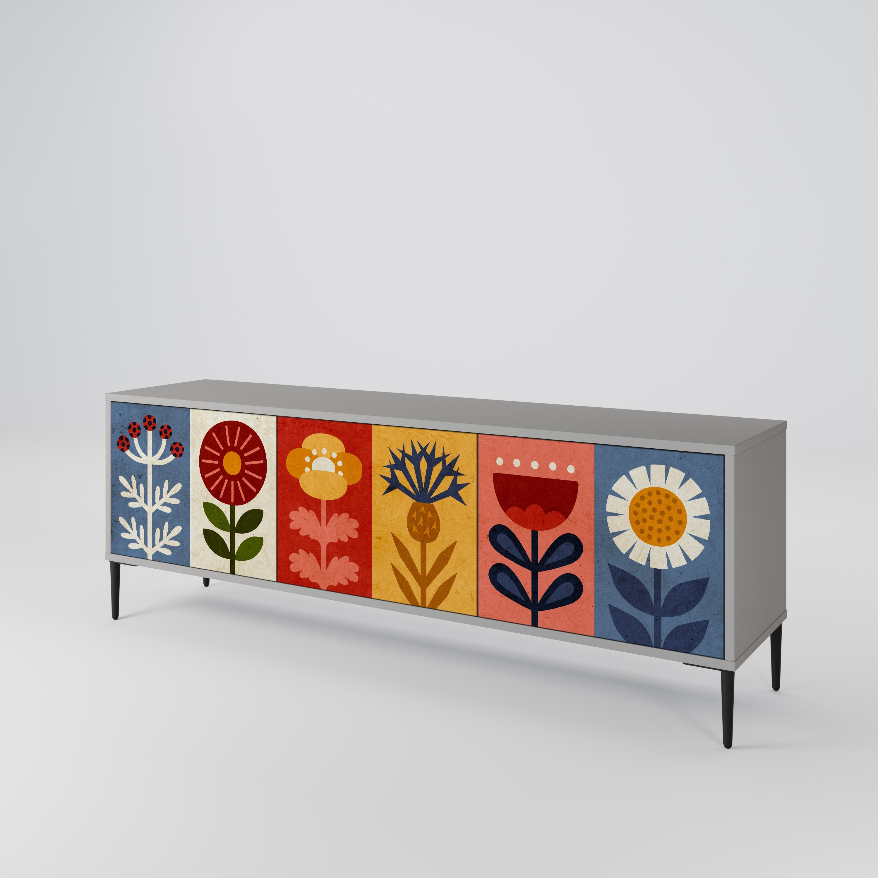 SCANDIC FLOWERET Móvel de TV com 3 Portas em Acabamento Cinzento