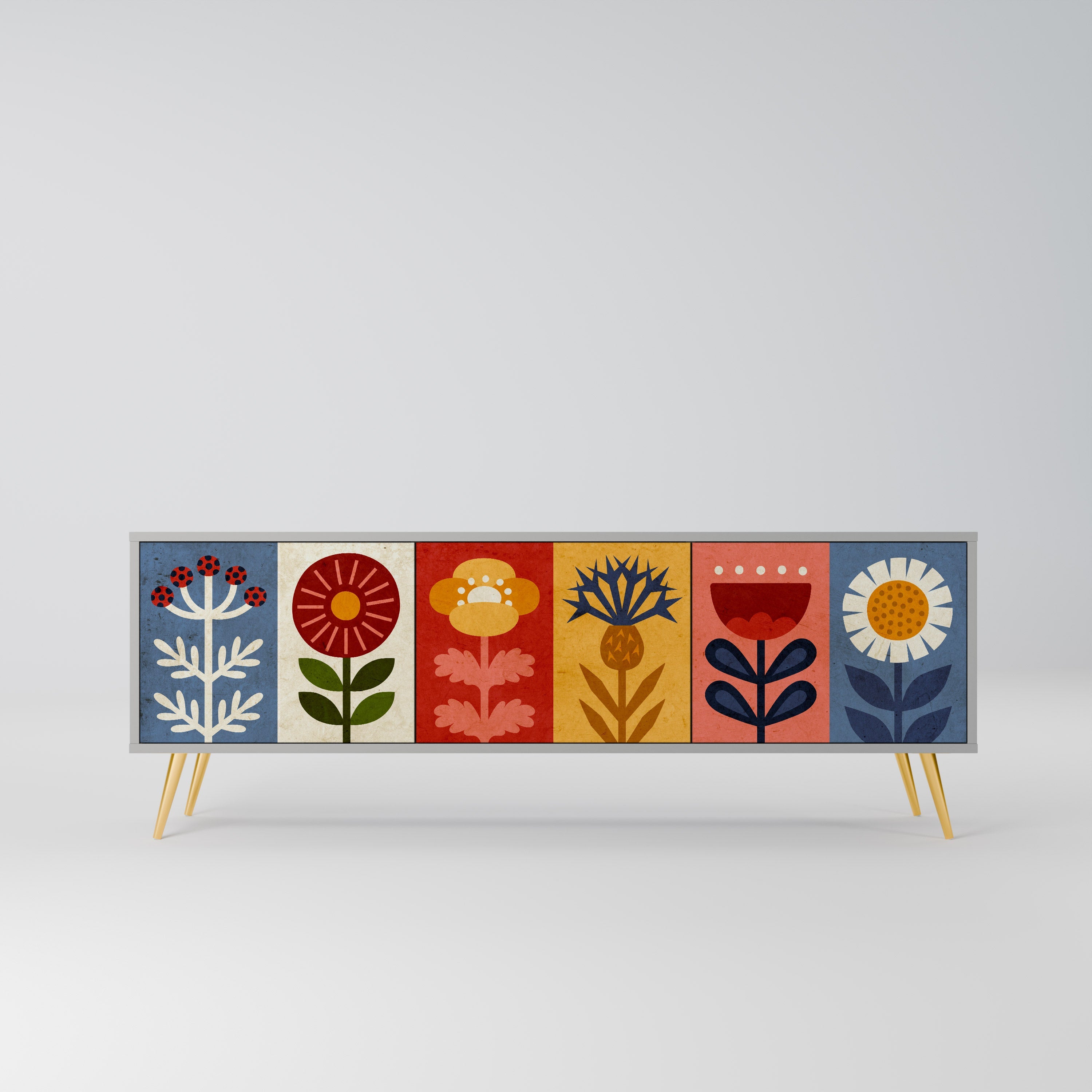 SCANDIC FLOWERET Móvel de TV com 3 Portas em Acabamento Cinzento