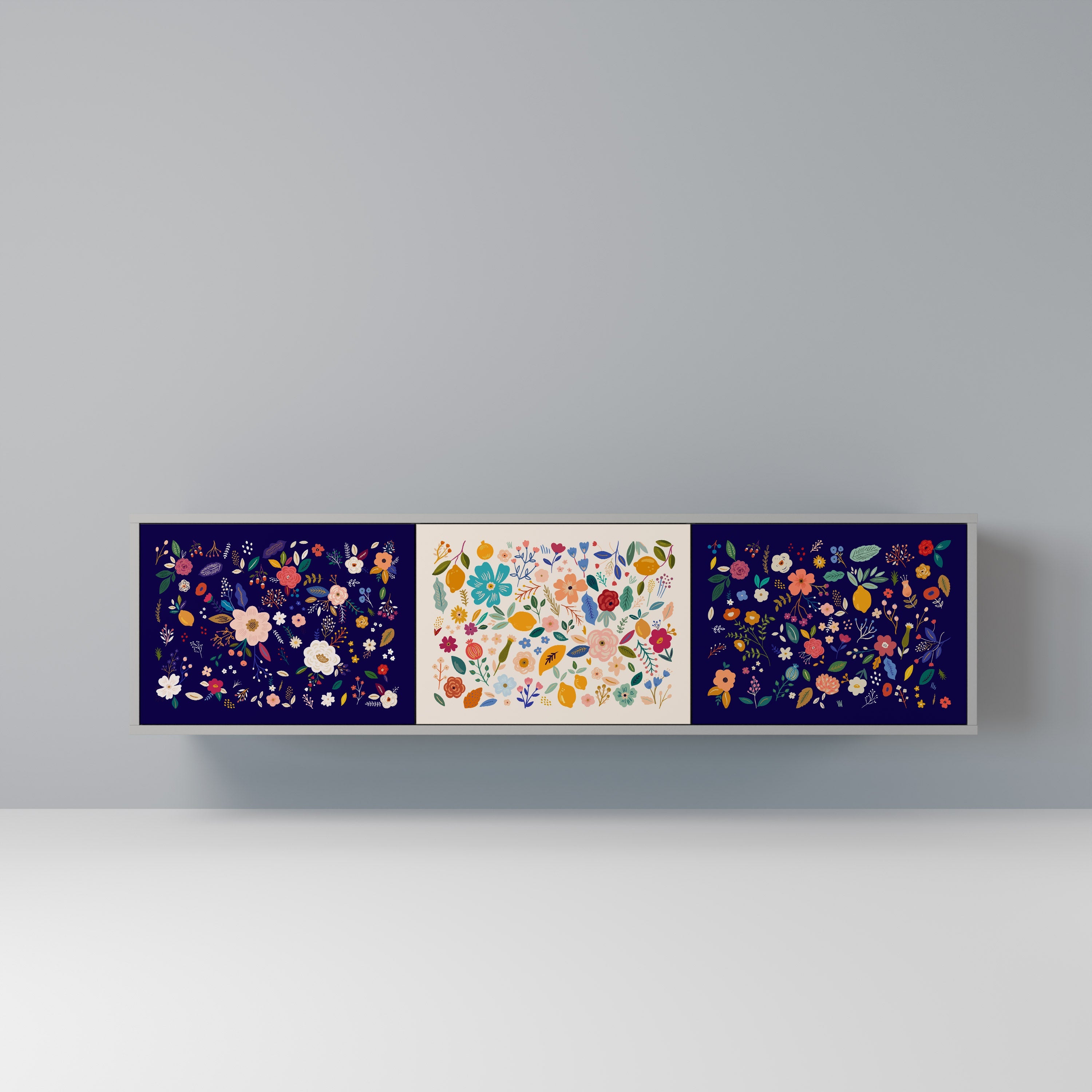 FLORAL COMBINATION Móvel de TV com 3 Portas em Acabamento Cinzento