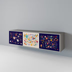 FLORAL COMBINATION Móvel de TV com 3 Portas em Acabamento Cinzento