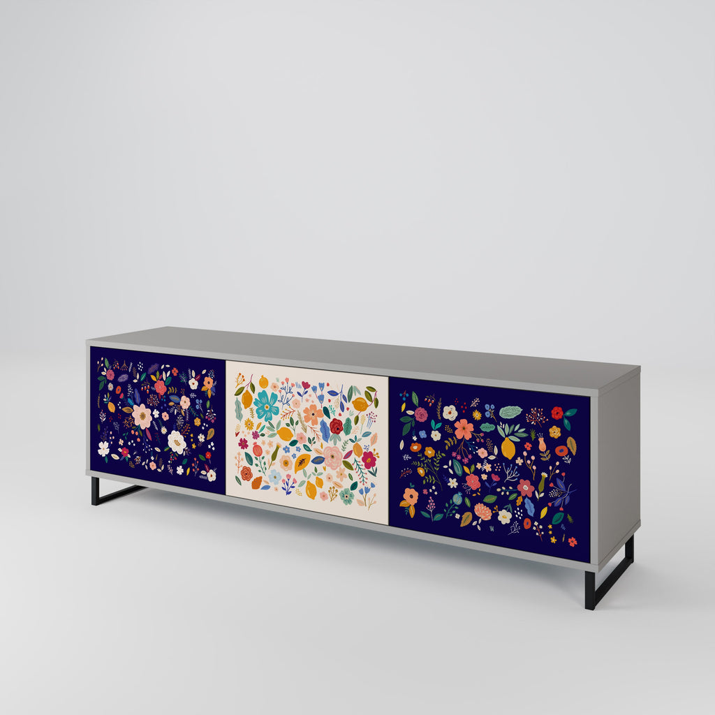 FLORAL COMBINATION Móvel de TV com 3 Portas em Acabamento Cinzento