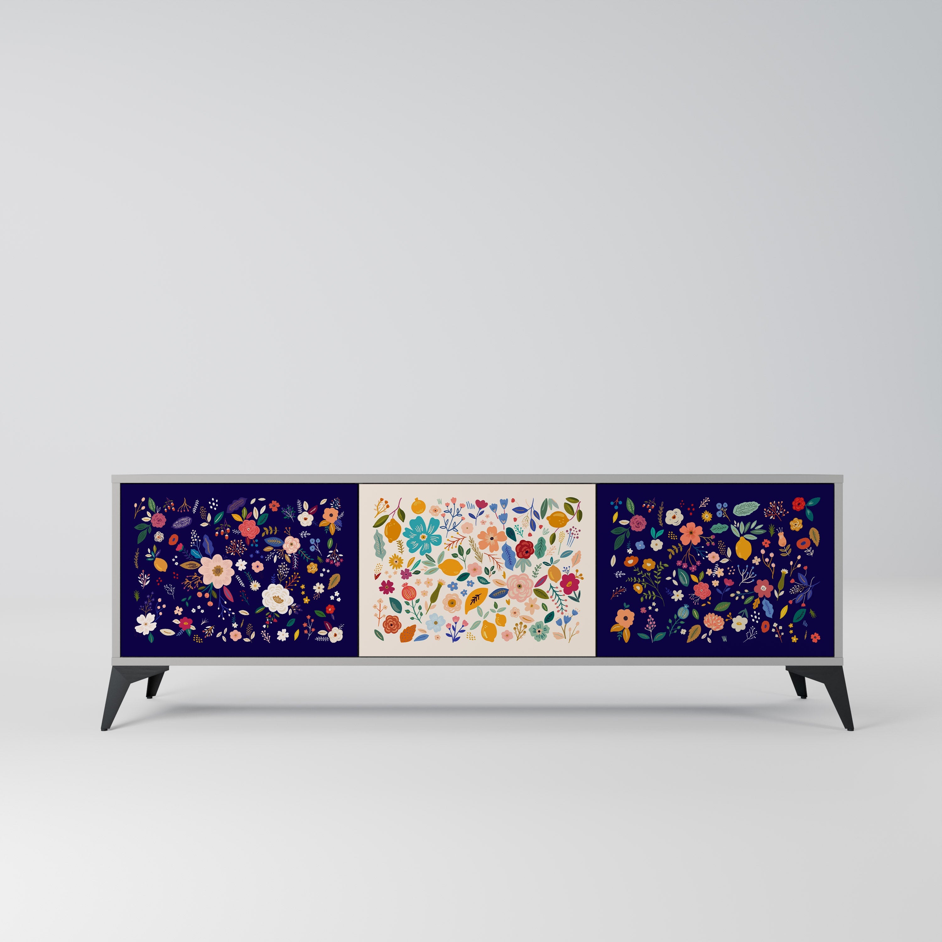 FLORAL COMBINATION Móvel de TV com 3 Portas em Acabamento Cinzento