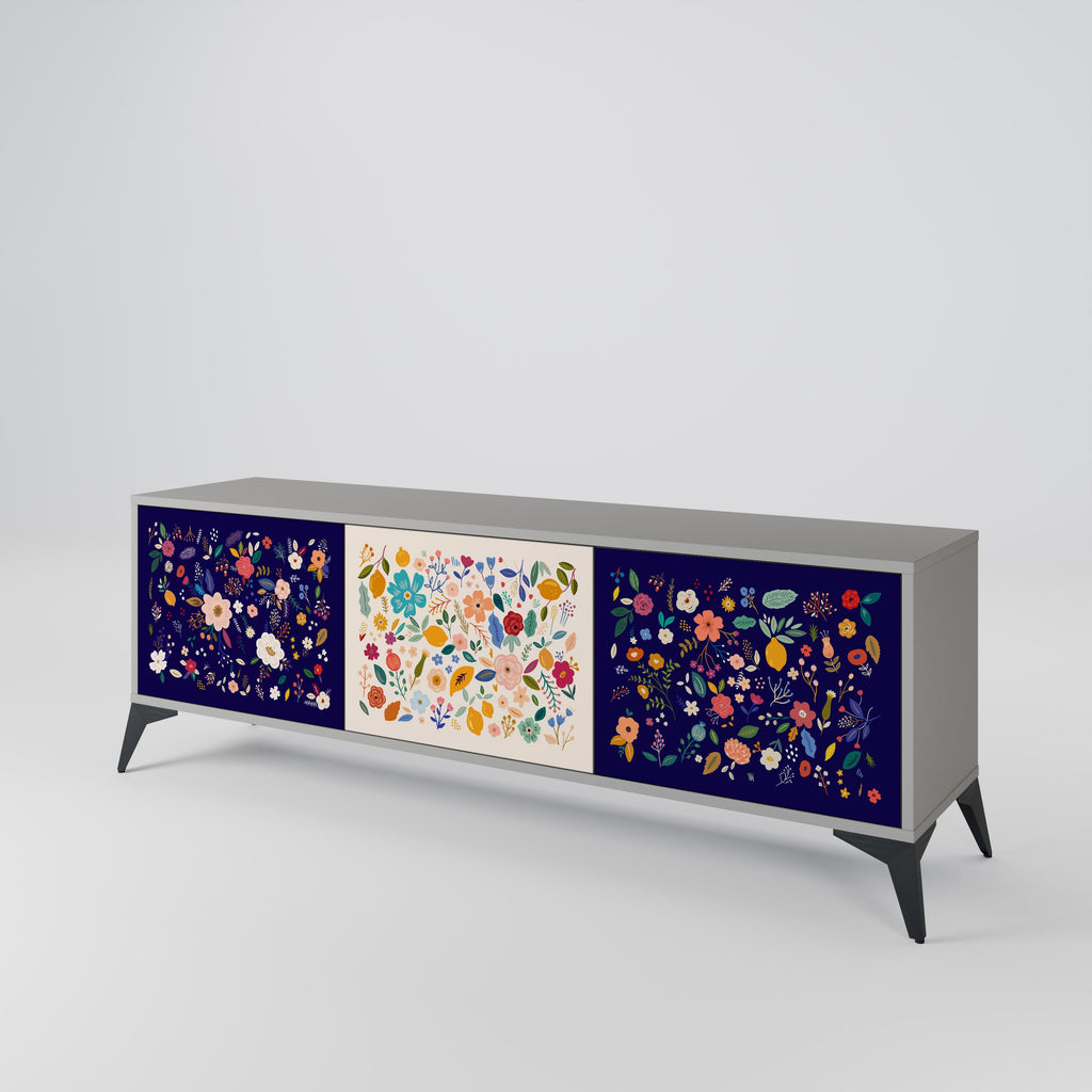 FLORAL COMBINATION Móvel de TV com 3 Portas em Acabamento Cinzento