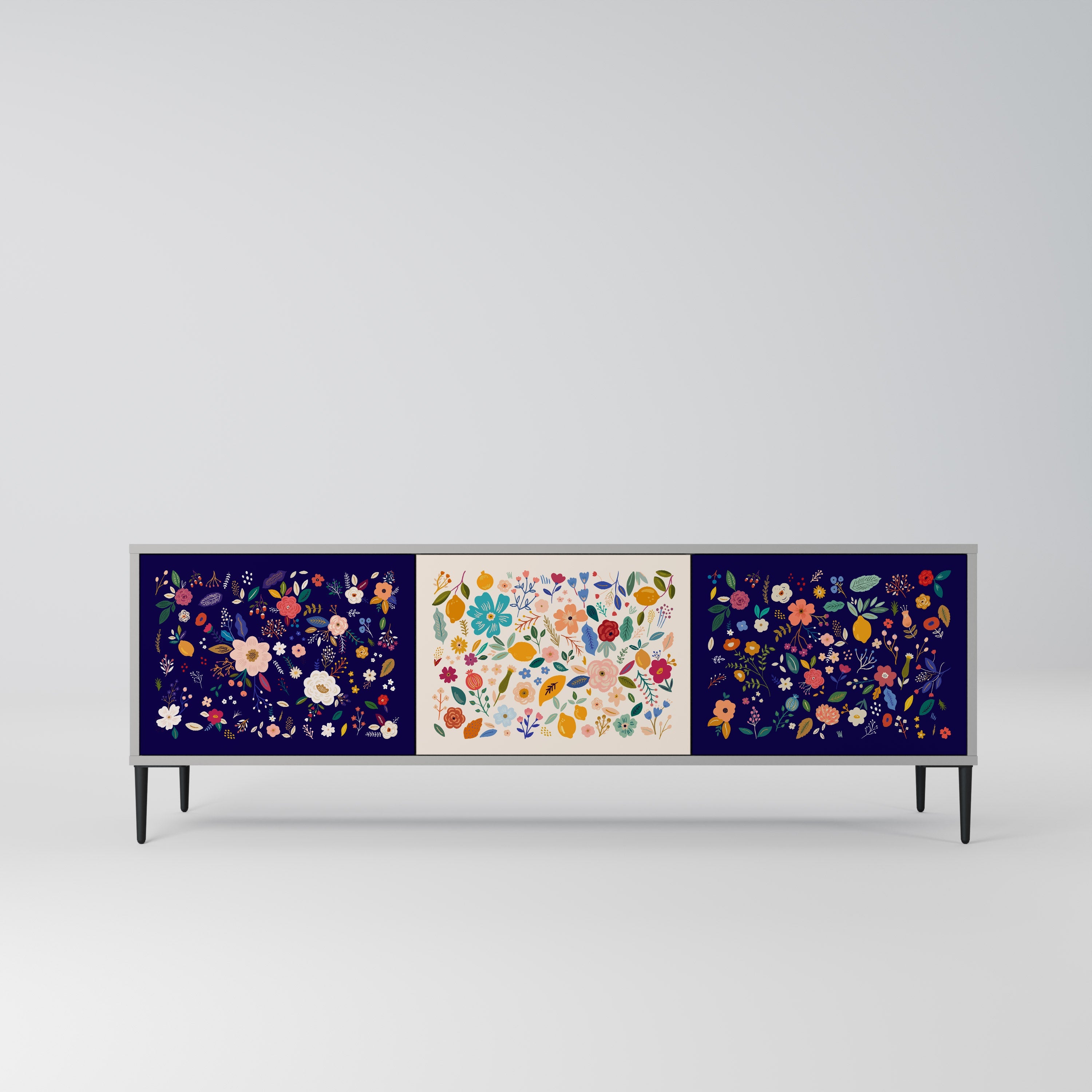 FLORAL COMBINATION Móvel de TV com 3 Portas em Acabamento Cinzento