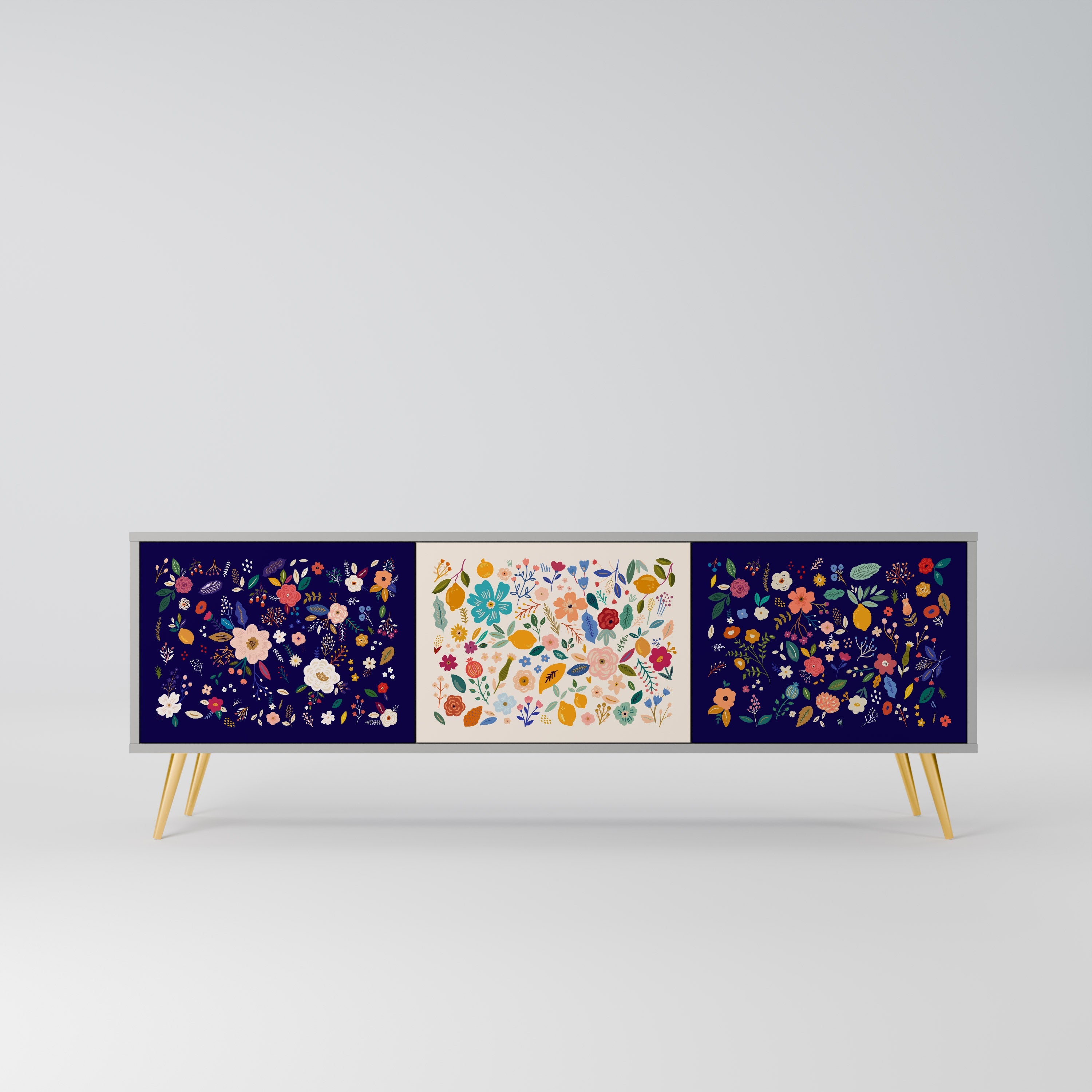 FLORAL COMBINATION Móvel de TV com 3 Portas em Acabamento Cinzento