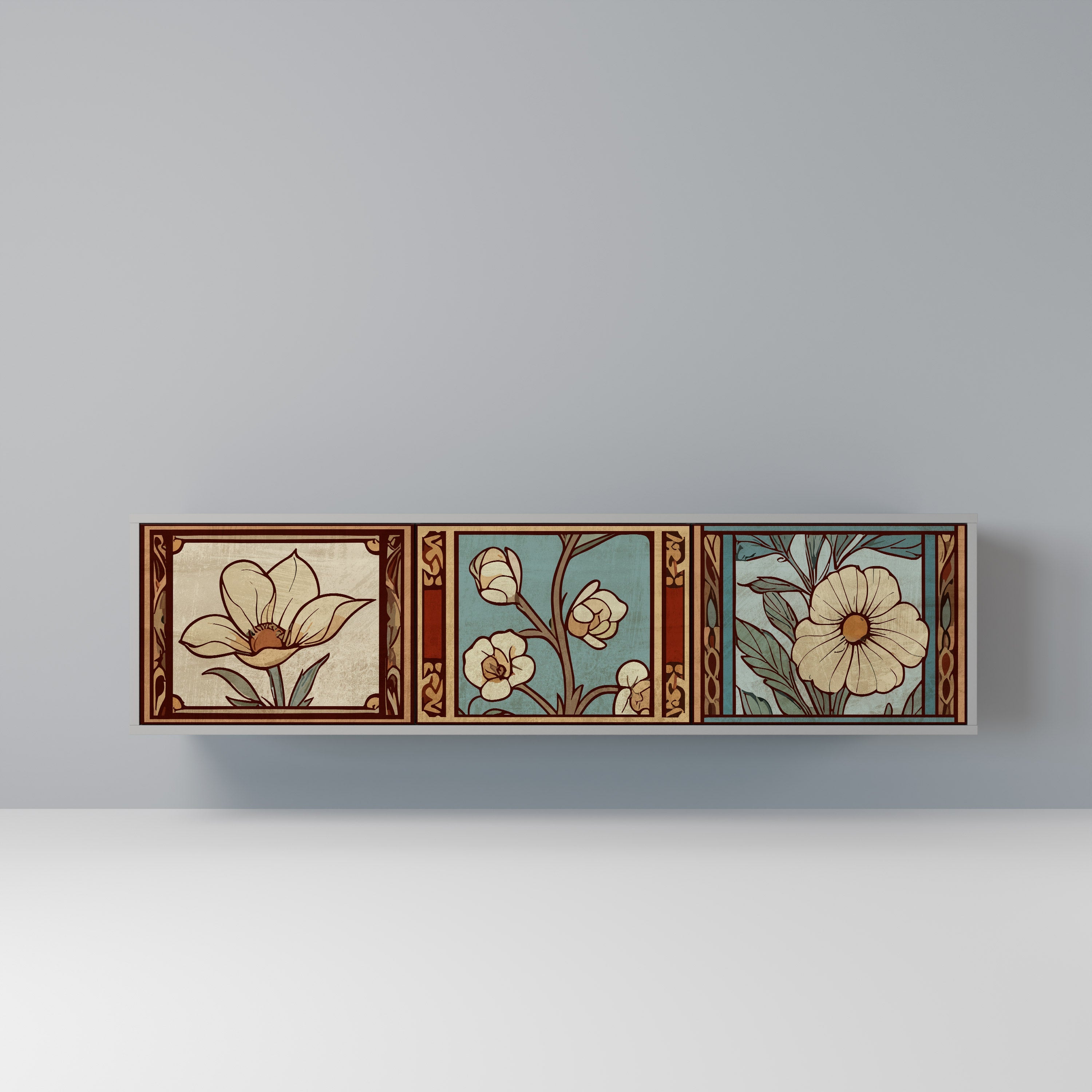 TIMELESS FLORA Móvel de TV com 3 Portas em Acabamento Cinzento