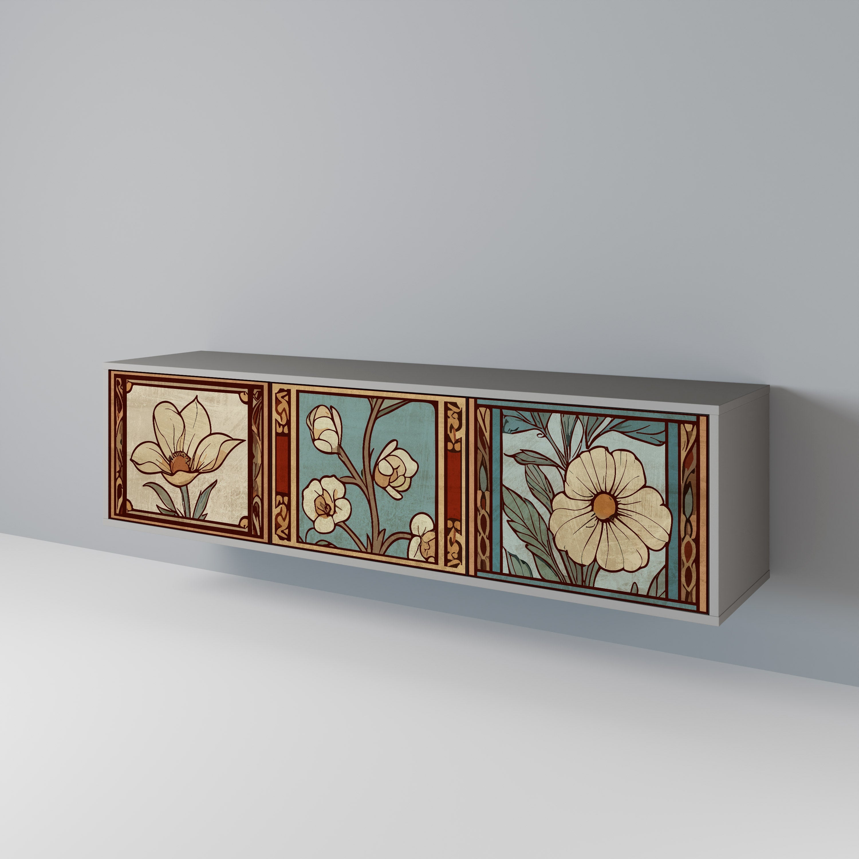 TIMELESS FLORA Móvel de TV com 3 Portas em Acabamento Cinzento