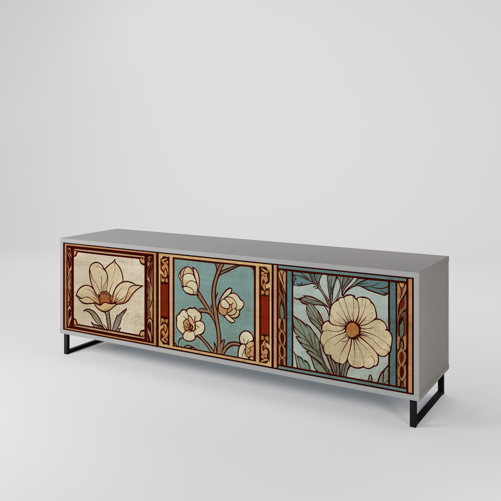 TIMELESS FLORA Móvel de TV com 3 Portas em Acabamento Cinzento