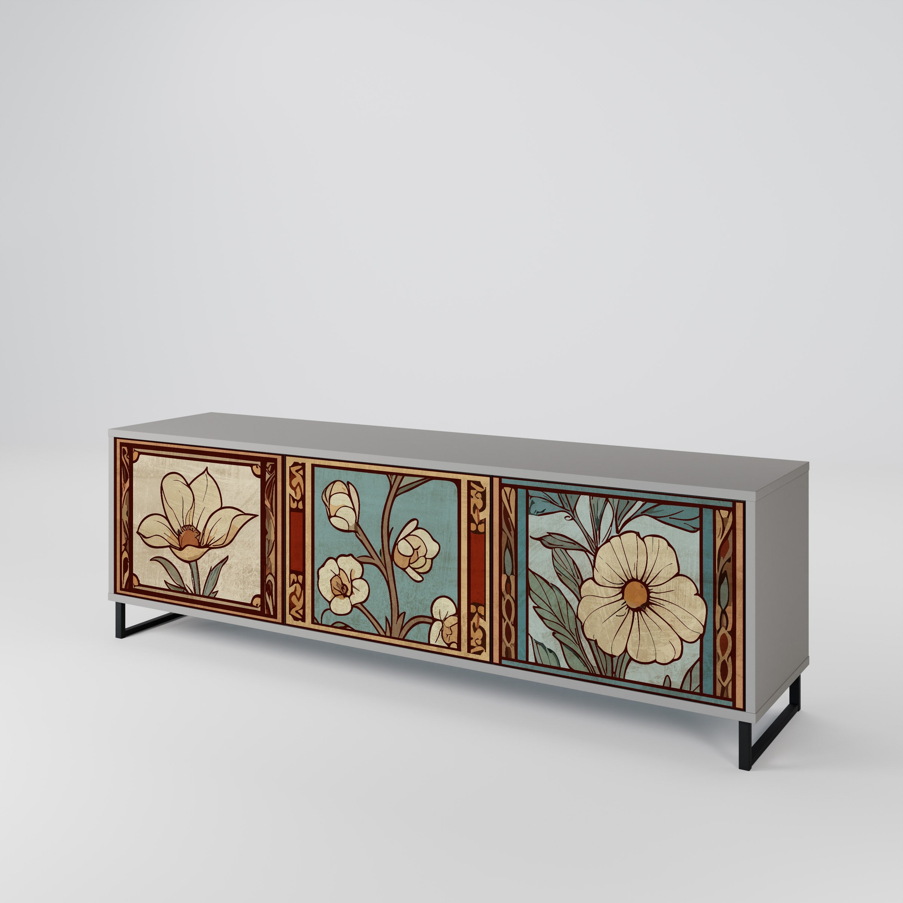 TIMELESS FLORA Móvel de TV com 3 Portas em Acabamento Cinzento