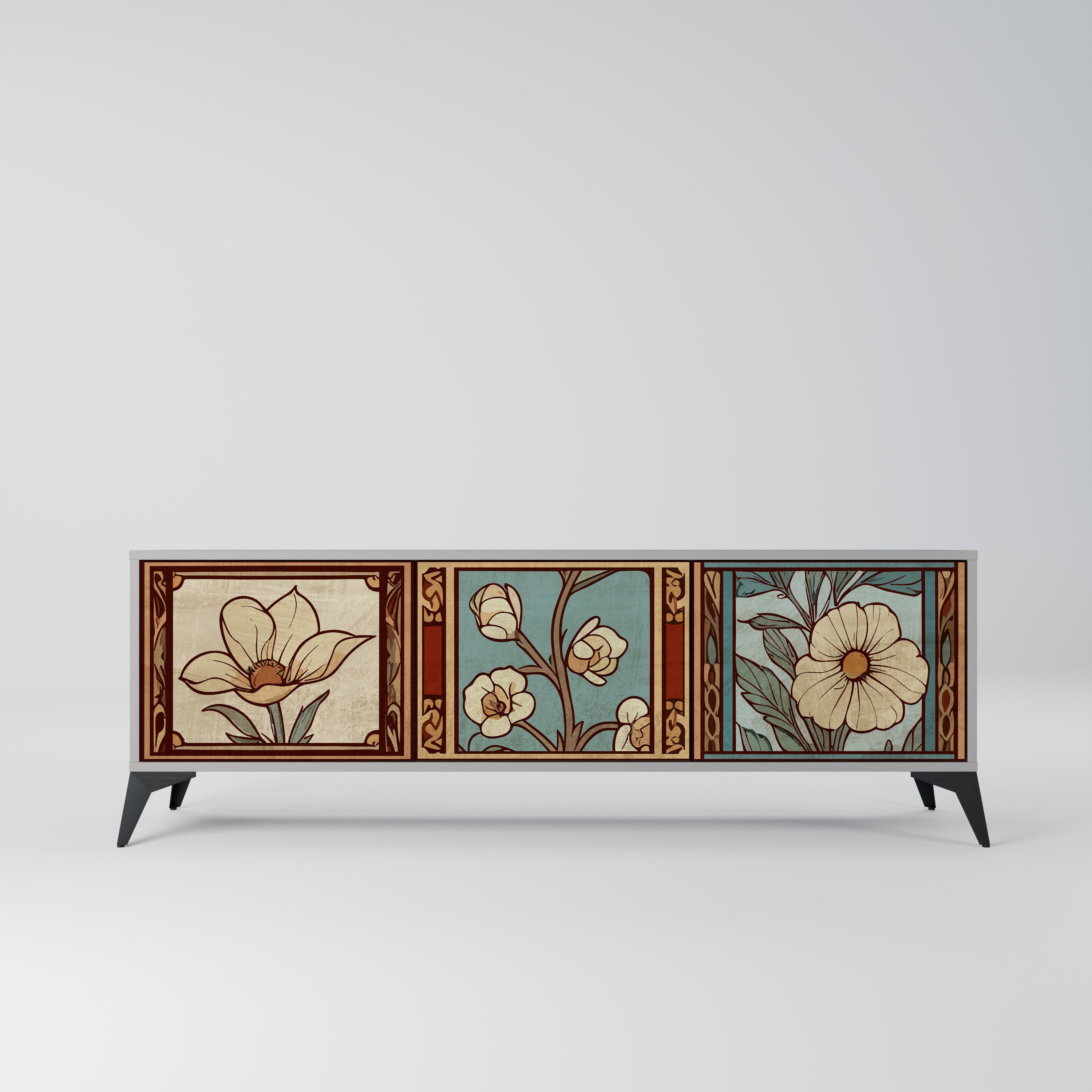 TIMELESS FLORA Móvel de TV com 3 Portas em Acabamento Cinzento