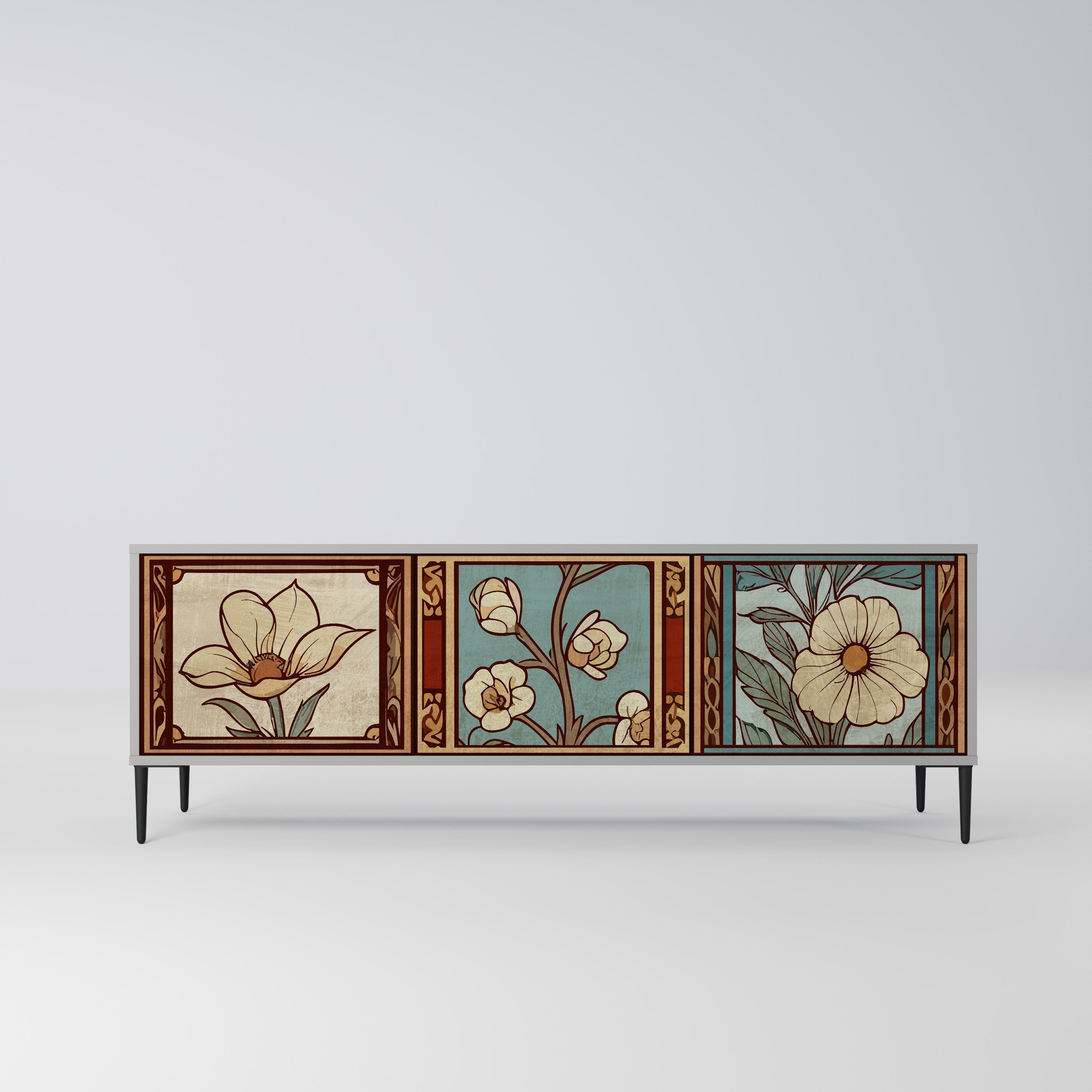 TIMELESS FLORA Móvel de TV com 3 Portas em Acabamento Cinzento