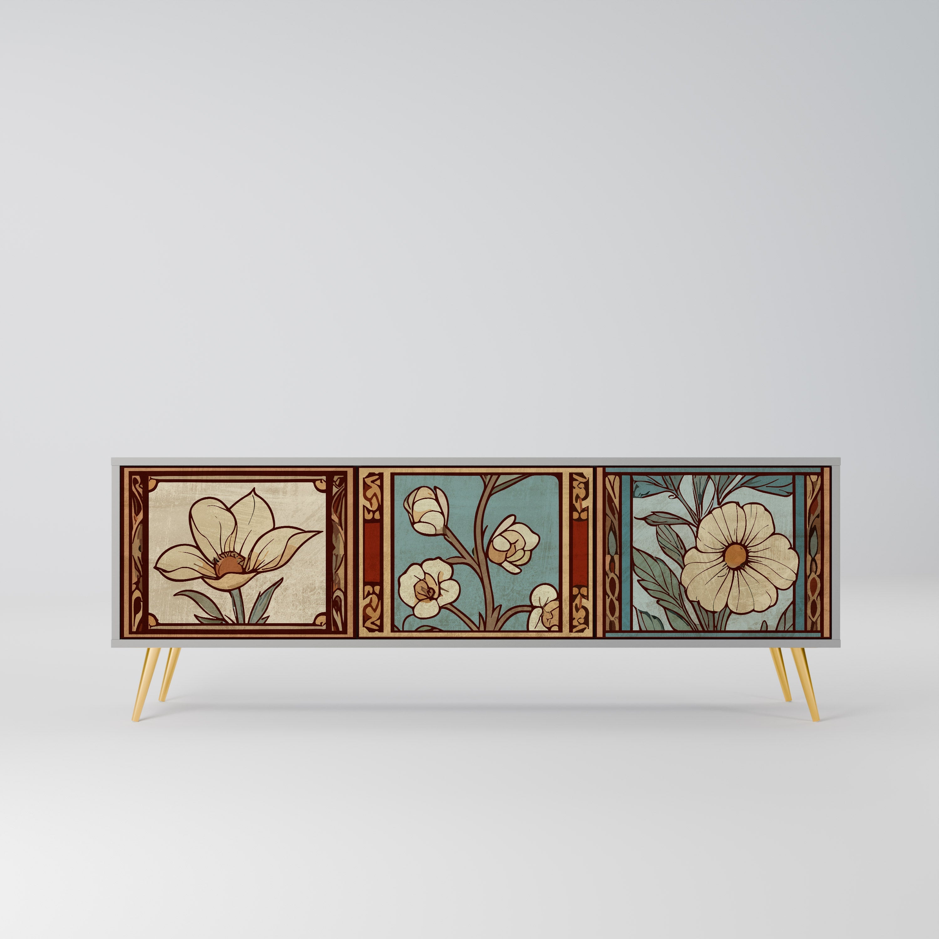 TIMELESS FLORA Móvel de TV com 3 Portas em Acabamento Cinzento