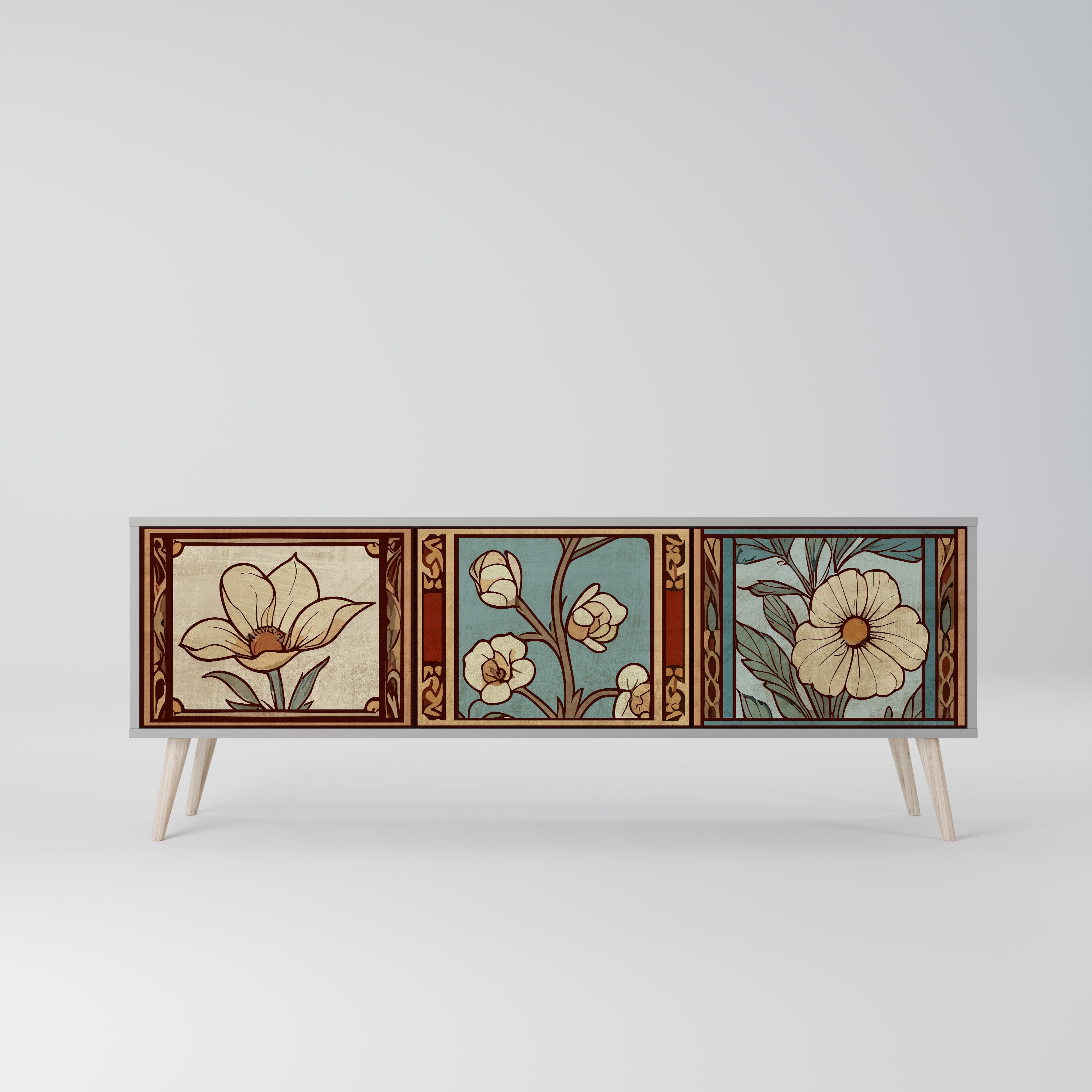 TIMELESS FLORA Móvel de TV com 3 Portas em Acabamento Cinzento