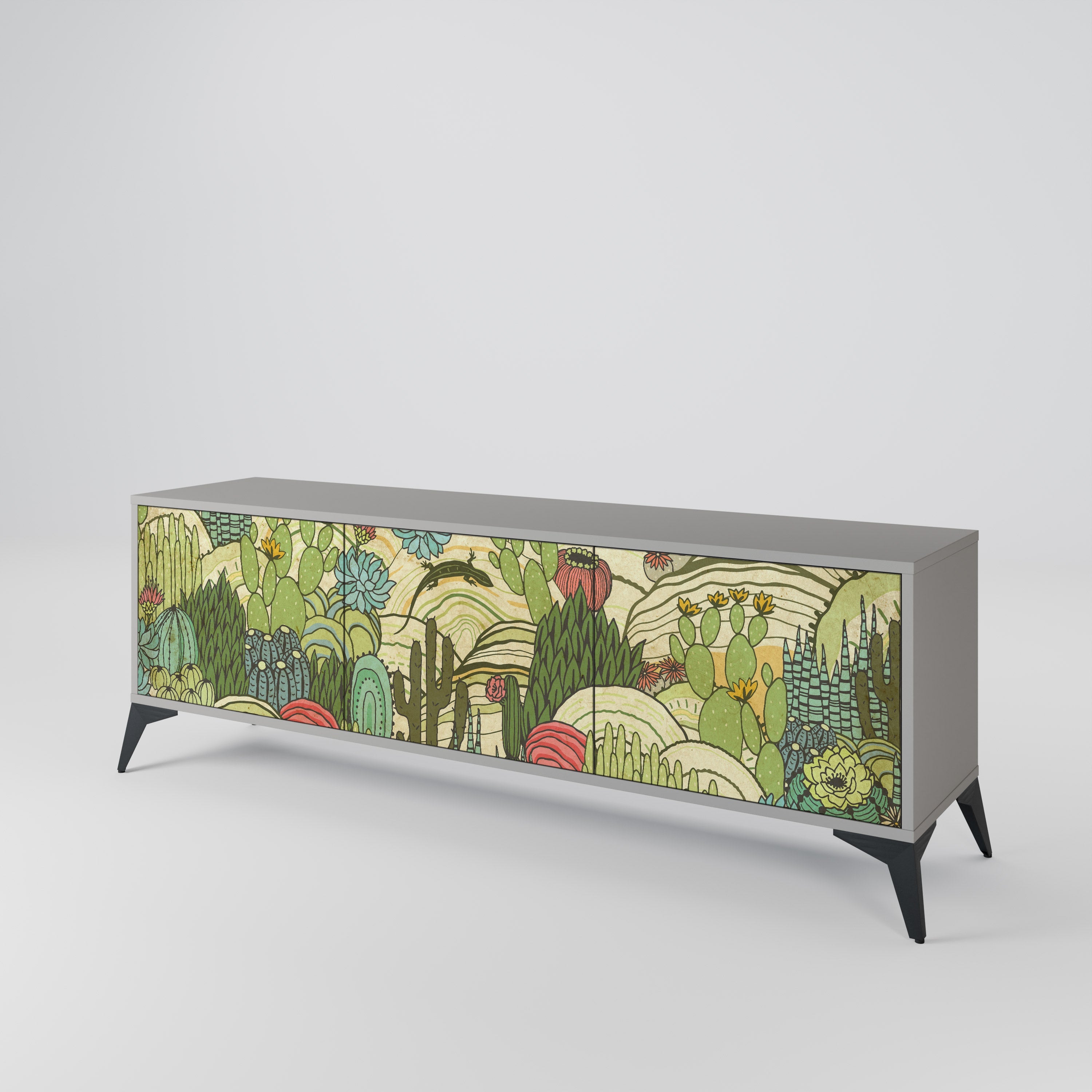 SUCCULENTS KALEIDOSCOPE Móvel de TV com 3 Portas em Acabamento Cinzento