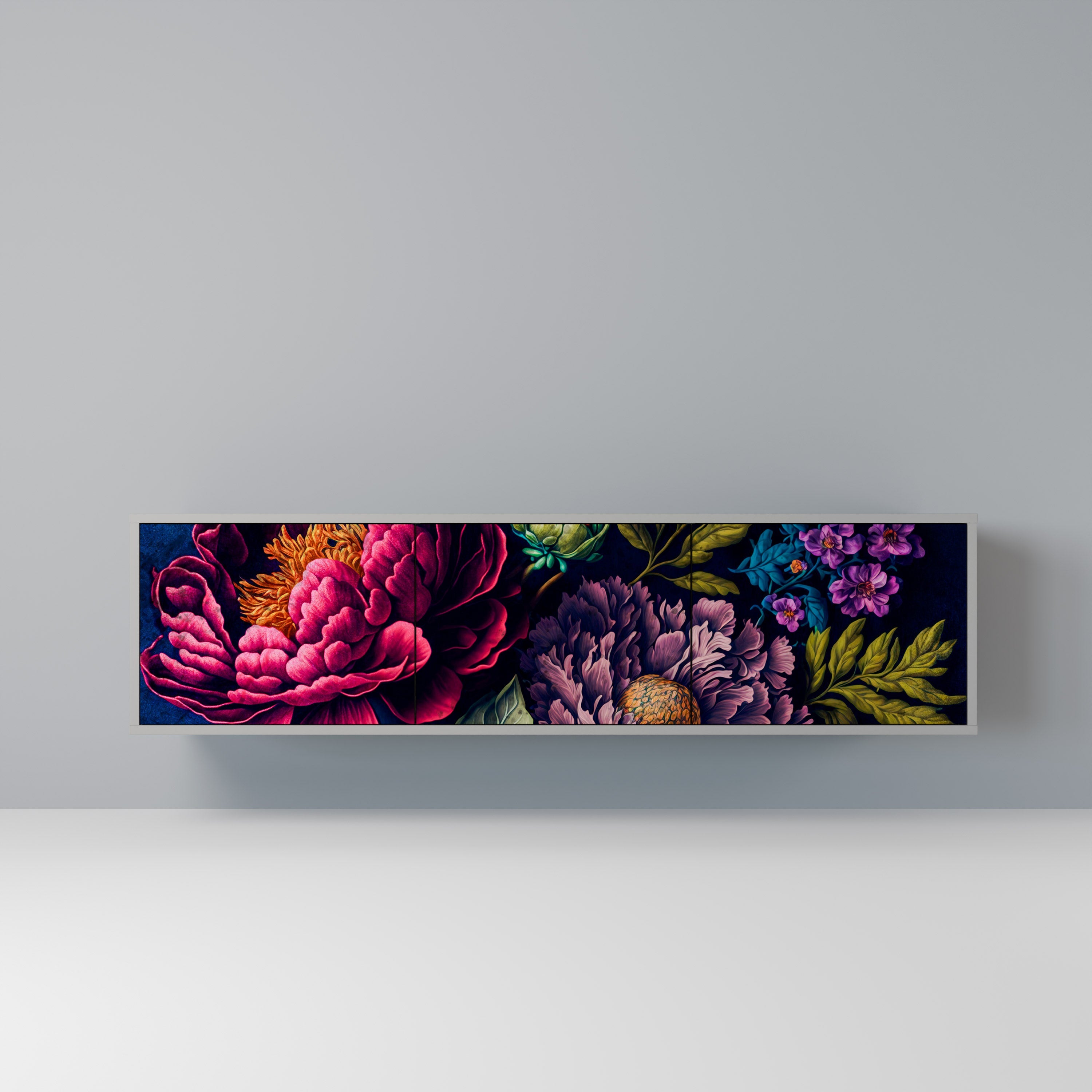 BLOOMING ELEGANCE Móvel de TV com 3 Portas em Acabamento Cinzento