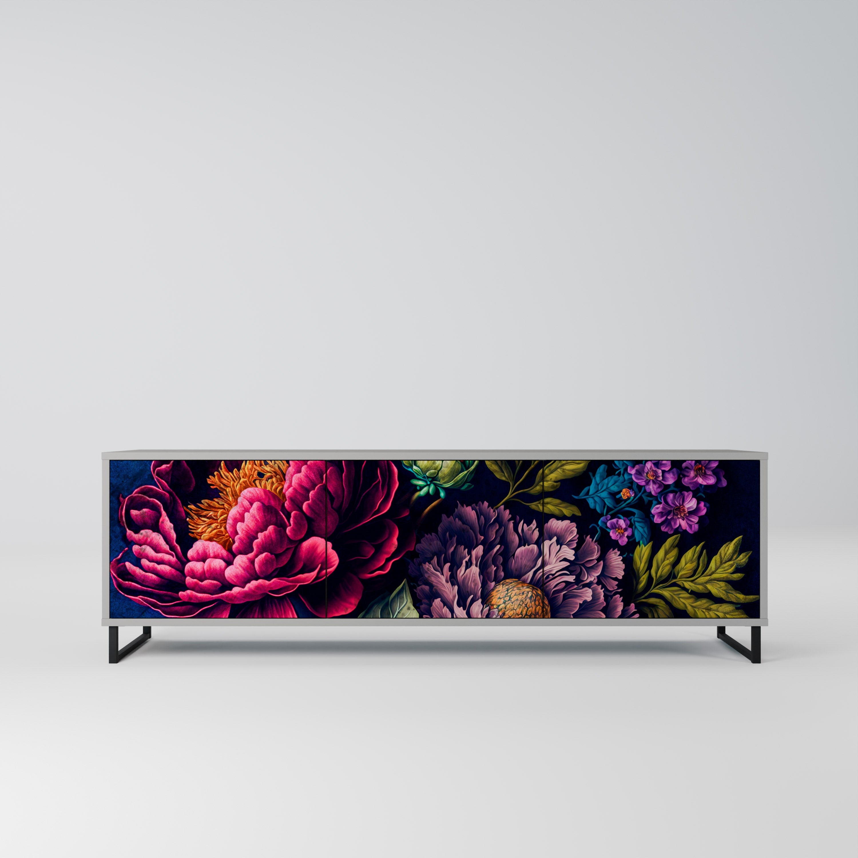 BLOOMING ELEGANCE Móvel de TV com 3 Portas em Acabamento Cinzento