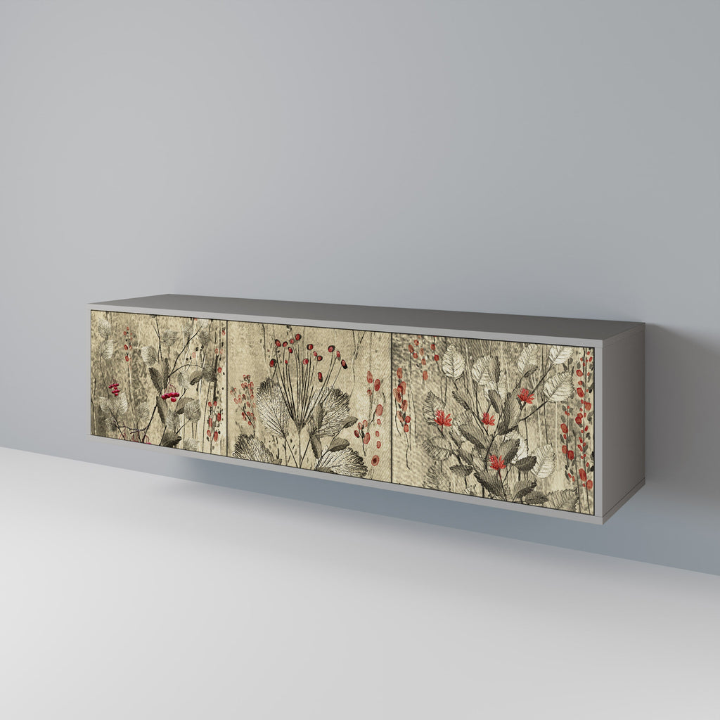 HERBAL GRACE Móvel de TV com 3 Portas em Acabamento Cinzento