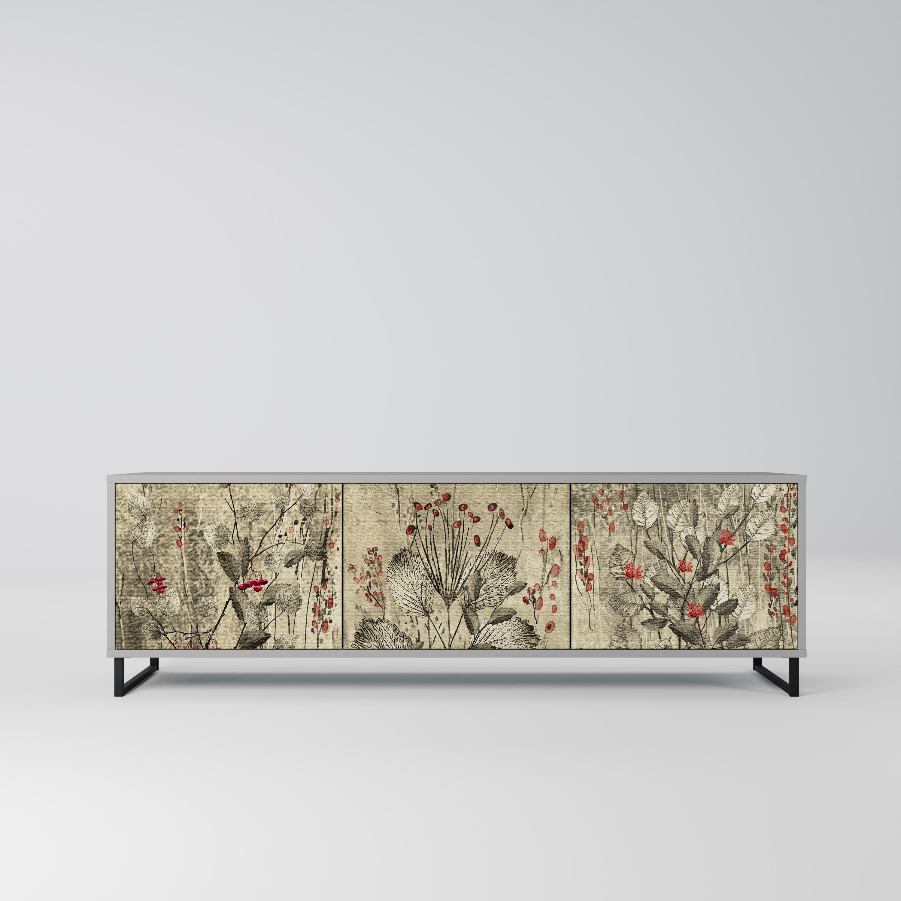 HERBAL GRACE Móvel de TV com 3 Portas em Acabamento Cinzento