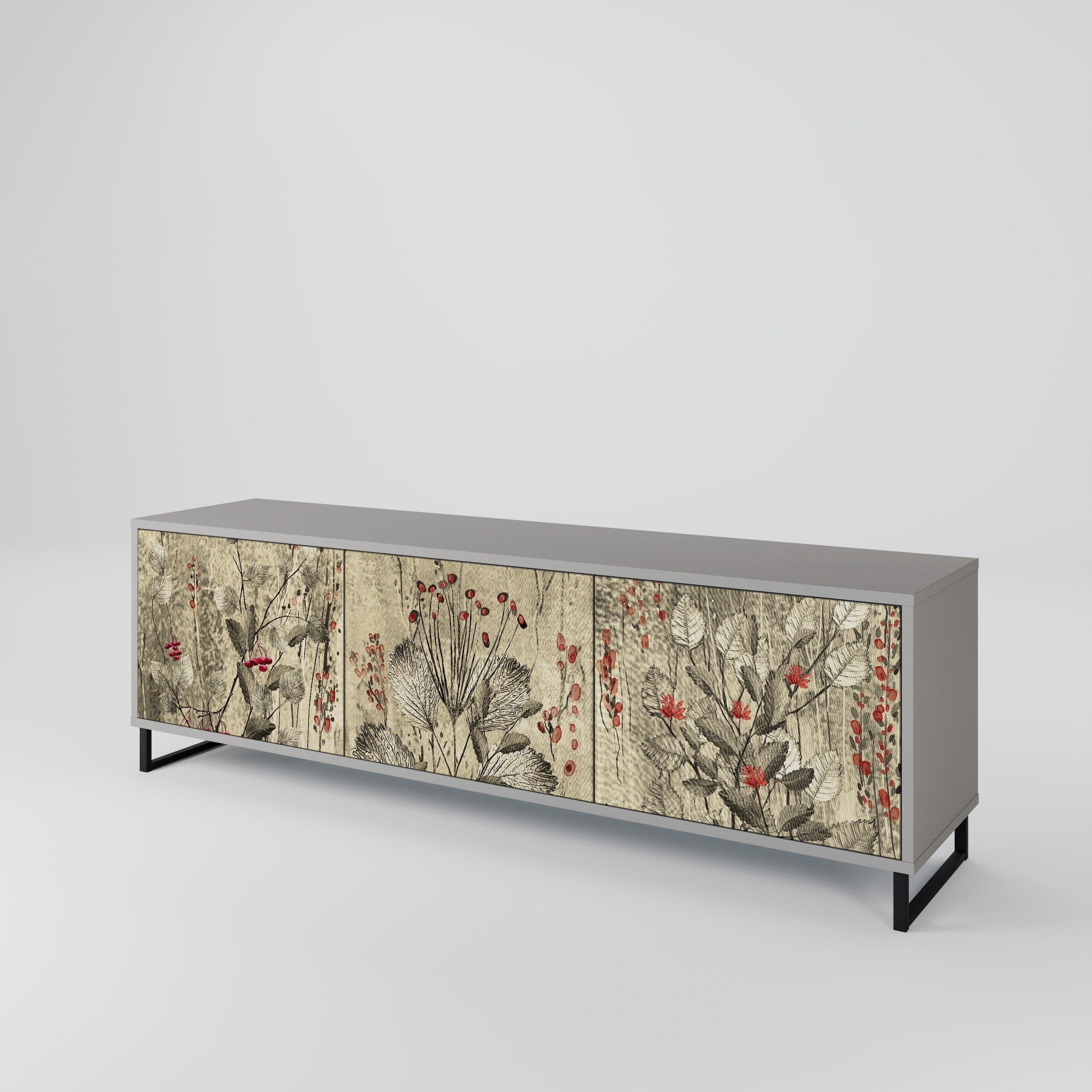 HERBAL GRACE Móvel de TV com 3 Portas em Acabamento Cinzento