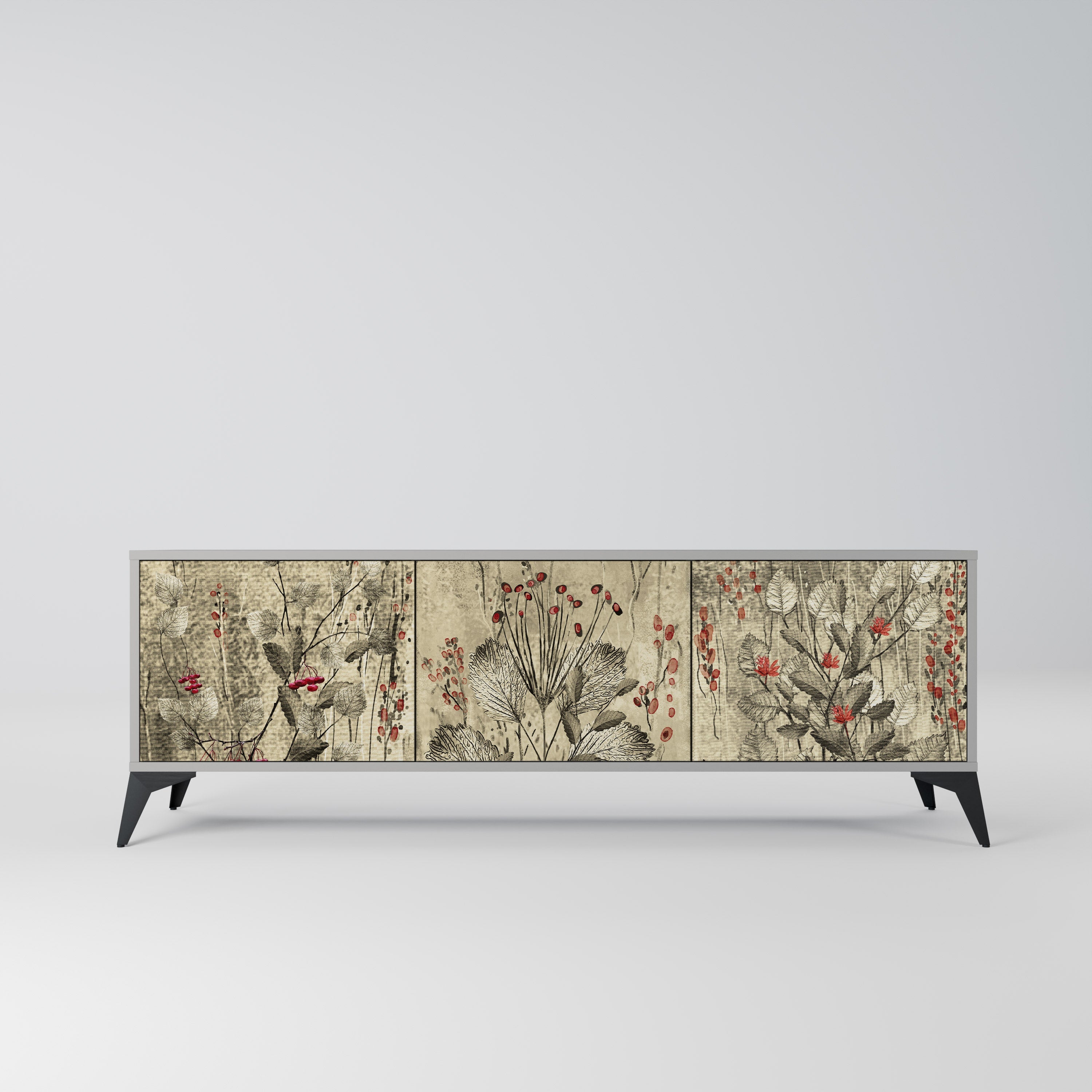 HERBAL GRACE Móvel de TV com 3 Portas em Acabamento Cinzento