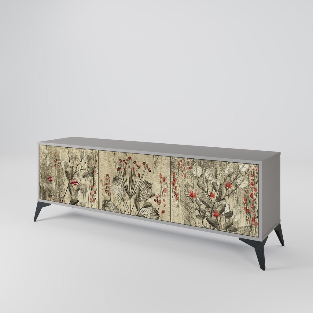 HERBAL GRACE Móvel de TV com 3 Portas em Acabamento Cinzento