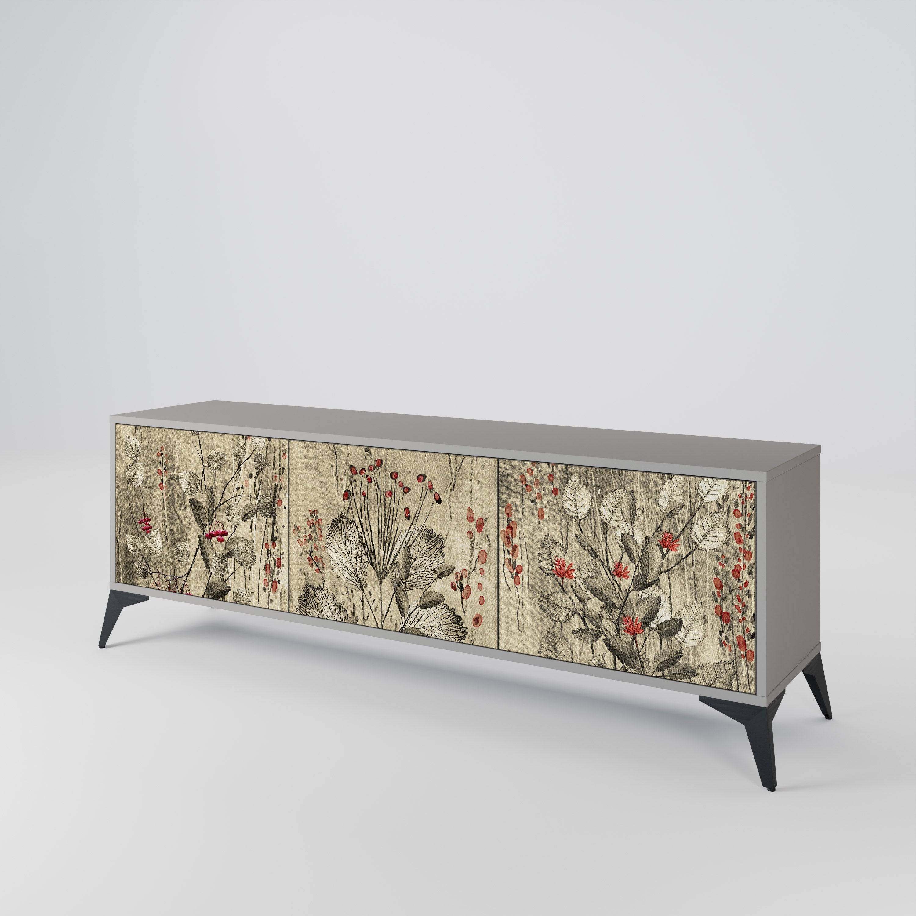 HERBAL GRACE Móvel de TV com 3 Portas em Acabamento Cinzento