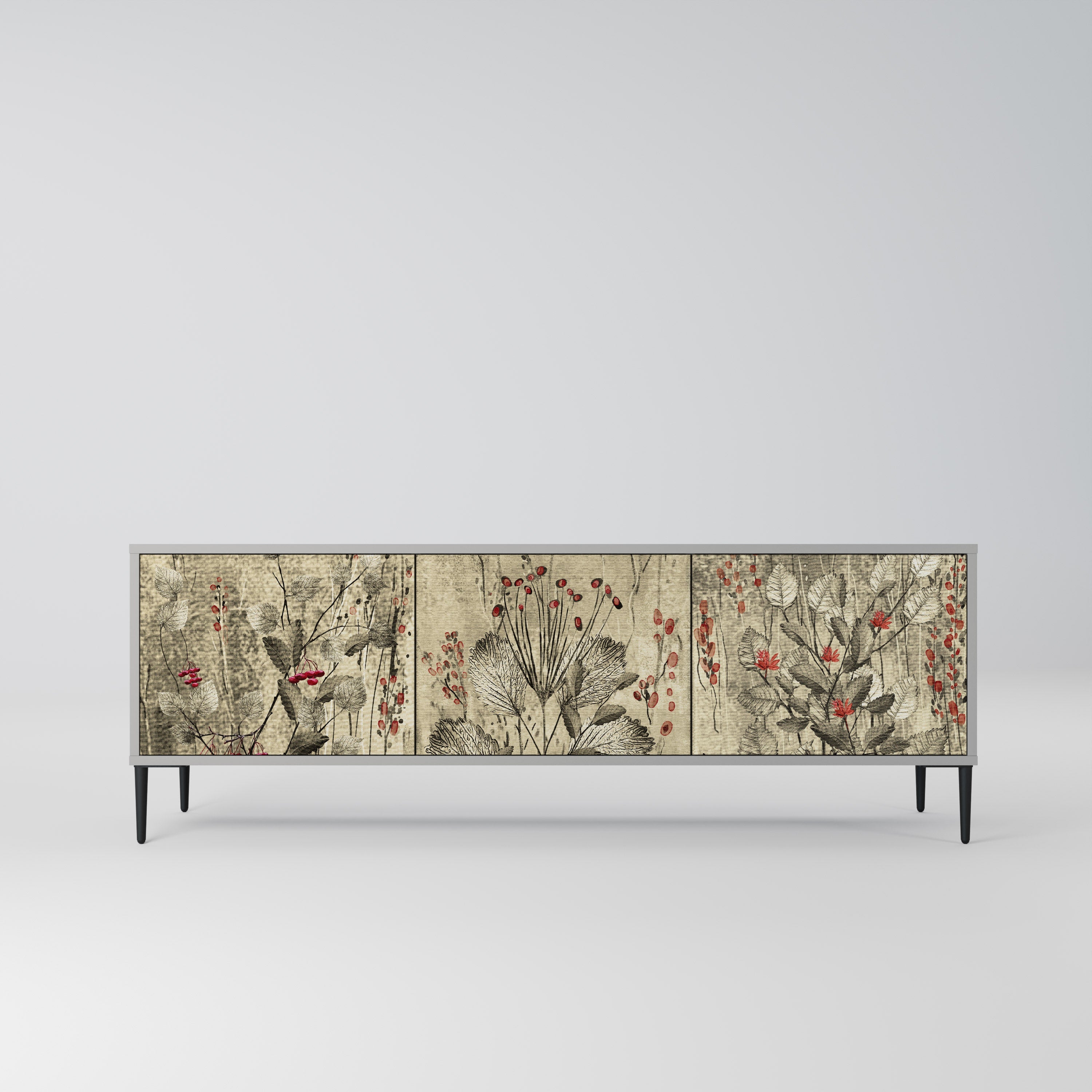 HERBAL GRACE Móvel de TV com 3 Portas em Acabamento Cinzento