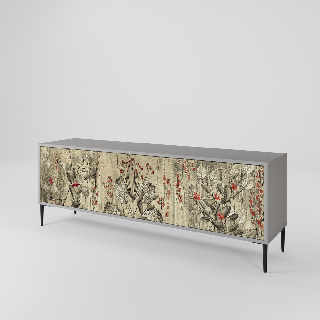 HERBAL GRACE Móvel de TV com 3 Portas em Acabamento Cinzento