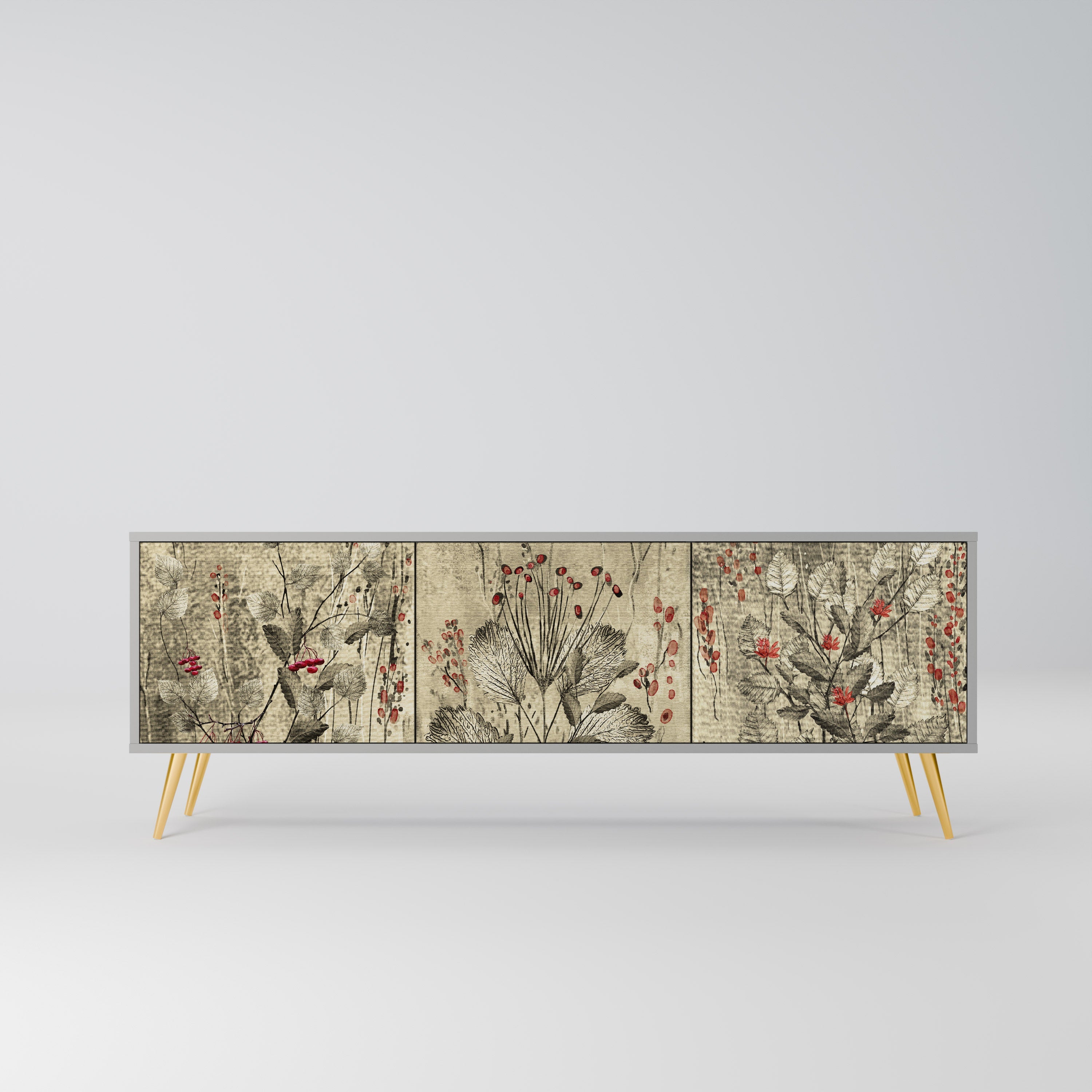 HERBAL GRACE Móvel de TV com 3 Portas em Acabamento Cinzento