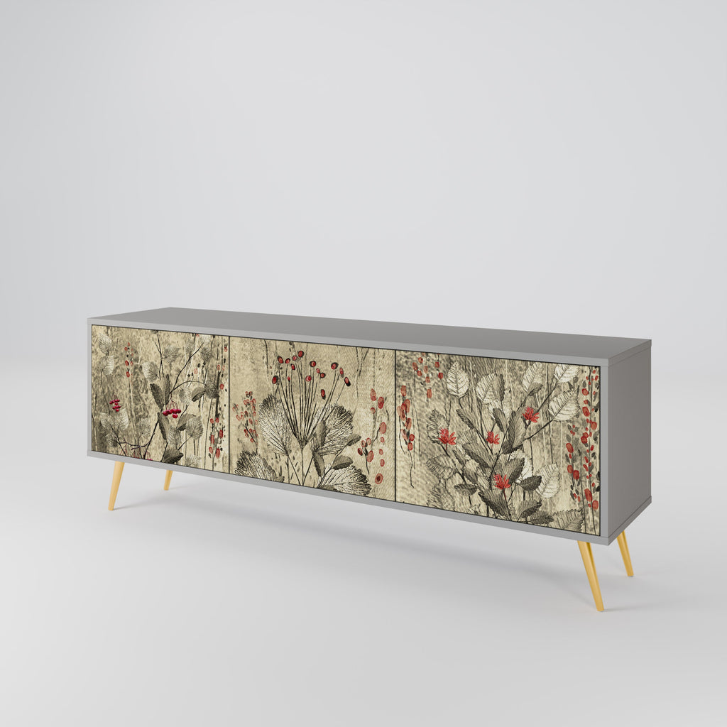 HERBAL GRACE Móvel de TV com 3 Portas em Acabamento Cinzento